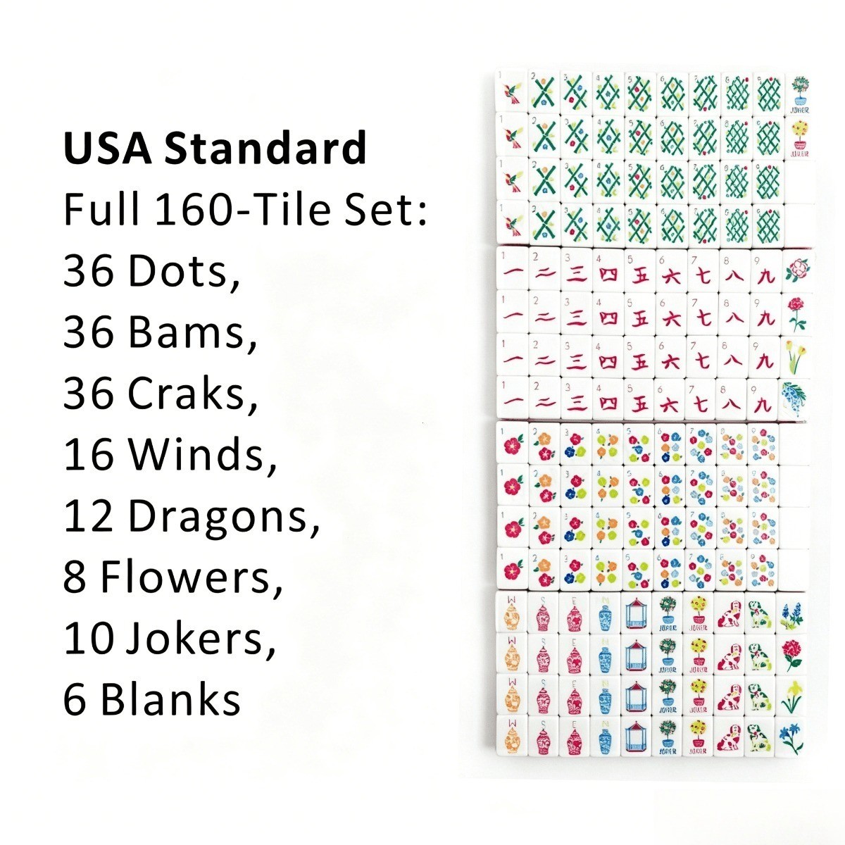 Orange Red White Striped Mahjong Tiles Vase Floral Joker Print 160 Full Set