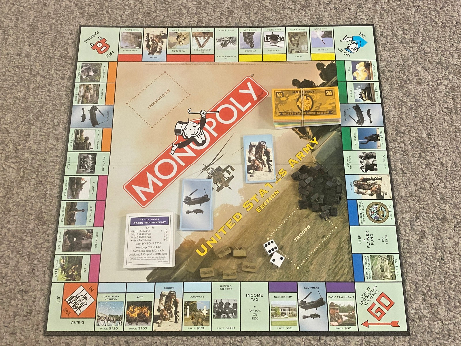 Monopoly: United States Army – Missing all 6 Pewter Tokens, Rules, & Some Houses