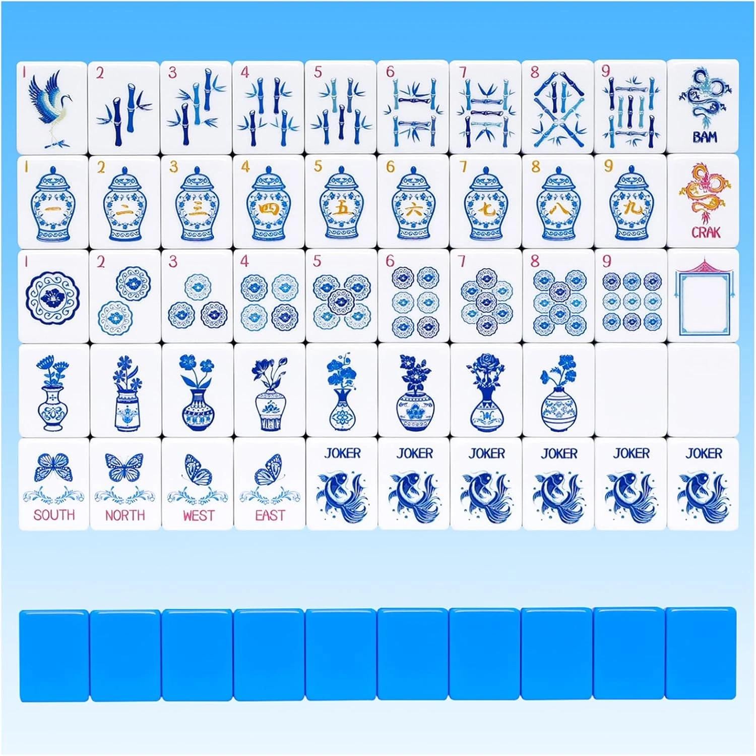 Light Blue American Mahjong Tile Set(1.2"), 160 Engraved Tiles with Mahjong