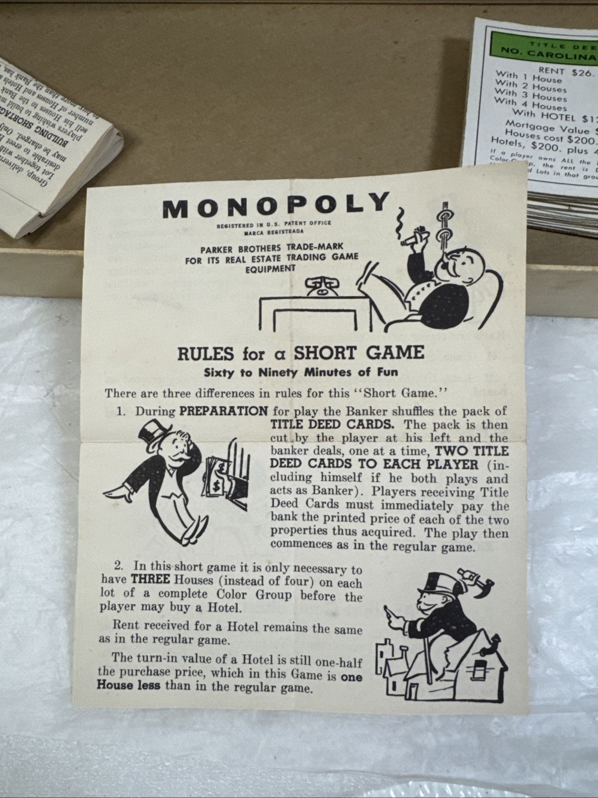 Vintage 1954 Monopoly Game Yellow Box Wooden Tokens Incomplete. See Description.