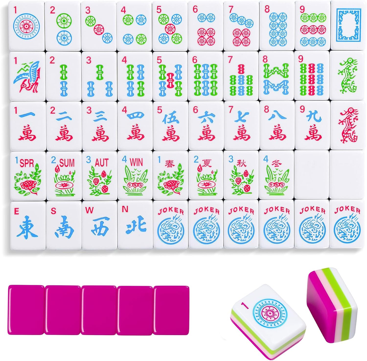 Engraved American Mahjong Tile Set(4 Layer), 166 Acrylic Mahjong Tiles with a Ca
