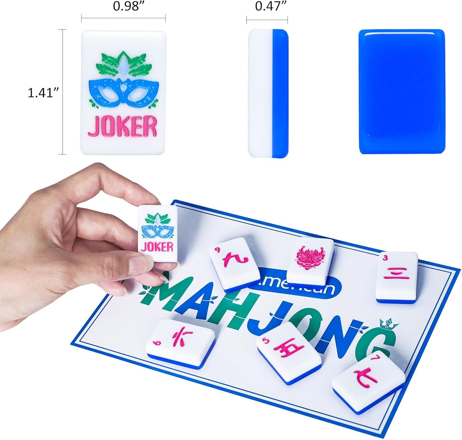 American Mahjong Tile Set(Blue) with Carrying Bag and Accessories, 160 Acrylic E