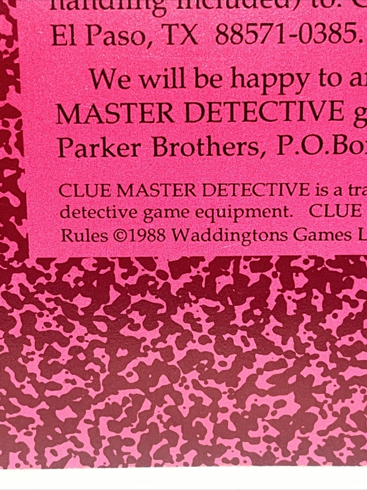 Clue Master Detective 1988 Replacement Parts INSTRUCTIONS BOOKLET