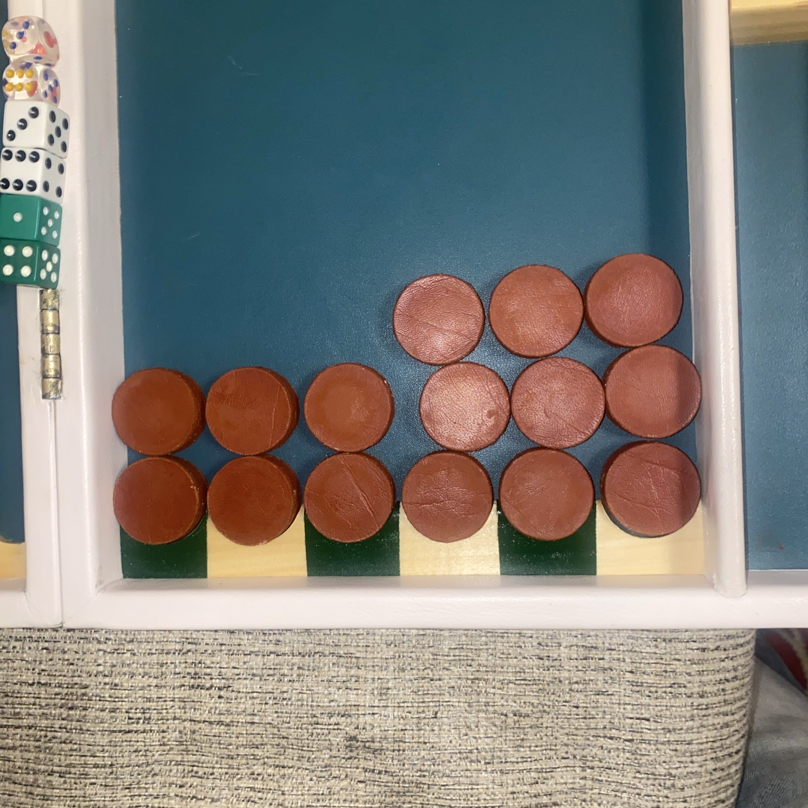 Handmade Wooden Backgammon Set – Complete With 3 Sets Of Small Dice & 1 Set Big