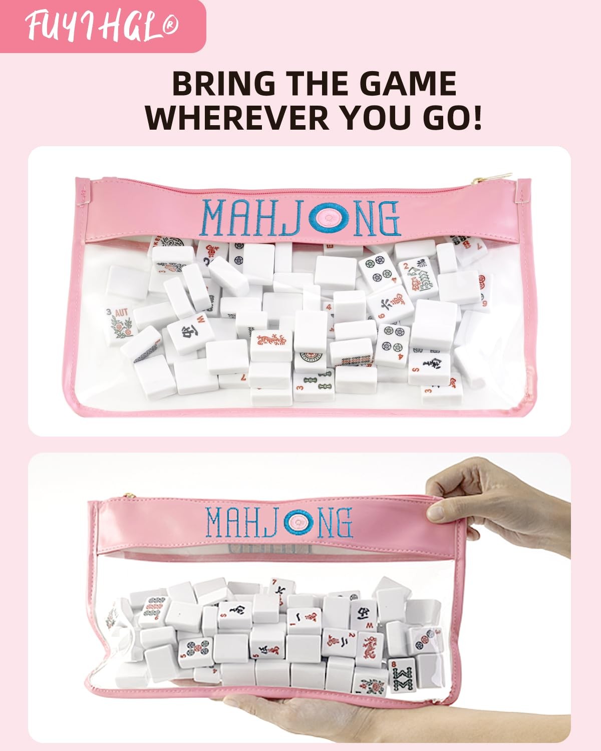 ® American Mahjong Tiles Bag with Zipper – Pink Empty Clear Carrying Case Onl…