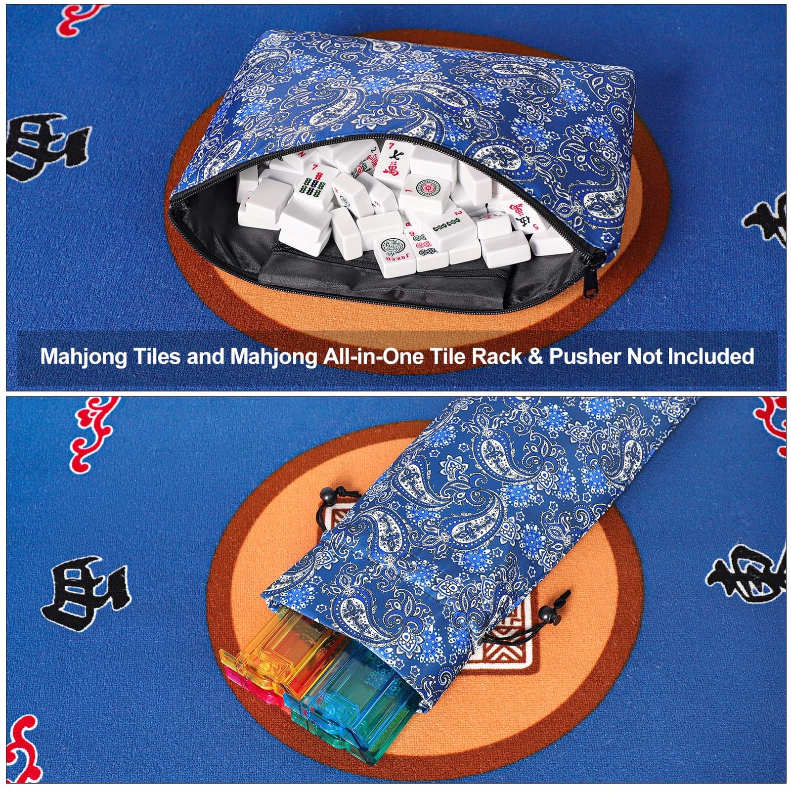Empty Mahjong Bag,Thickened Blue Printed American Mahjong Set, Tiles Bag and