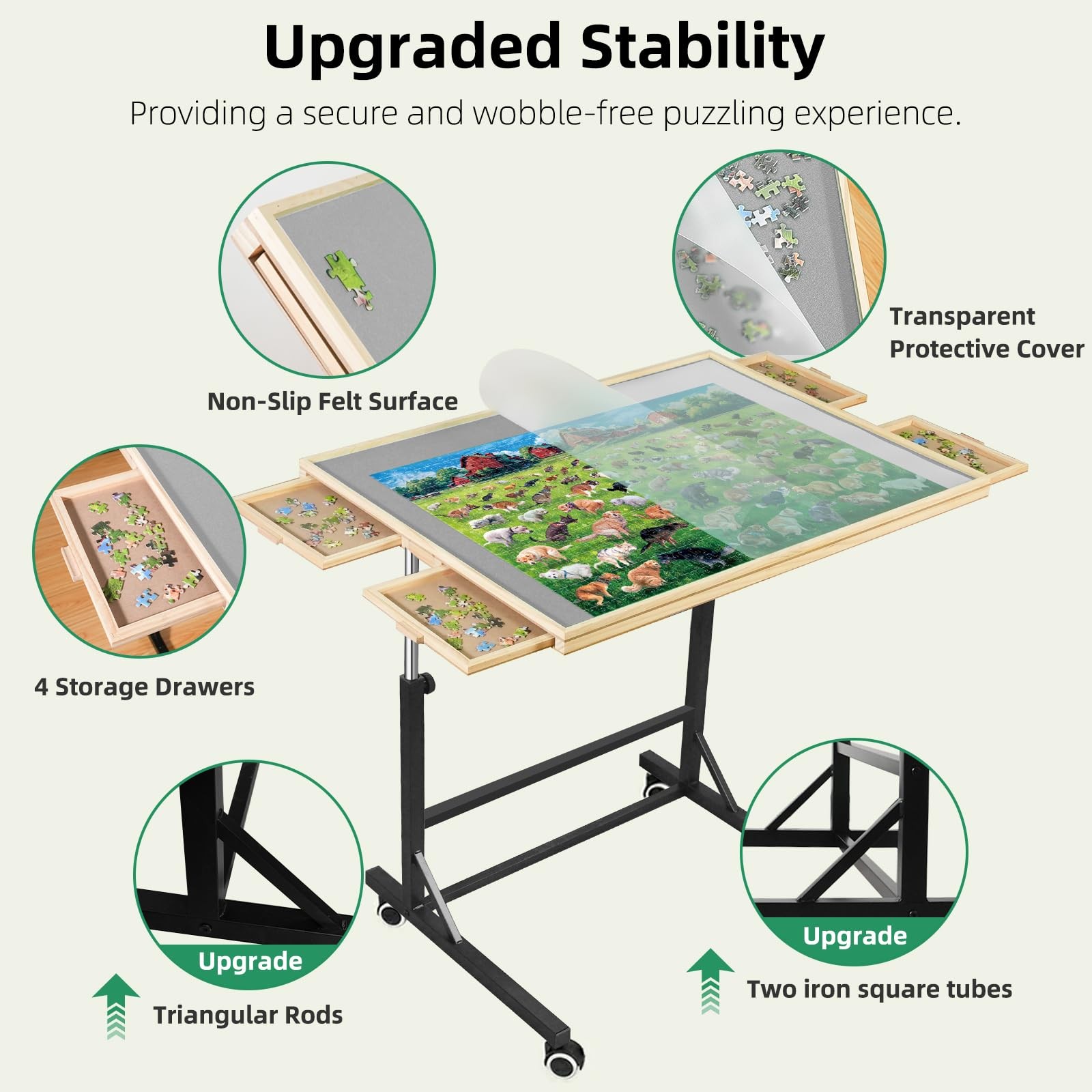 Puzzle Table 1500 Pieces Wooden Jigsaw 24.92 33.58 Drawers Wheels ALL4JIG Legs