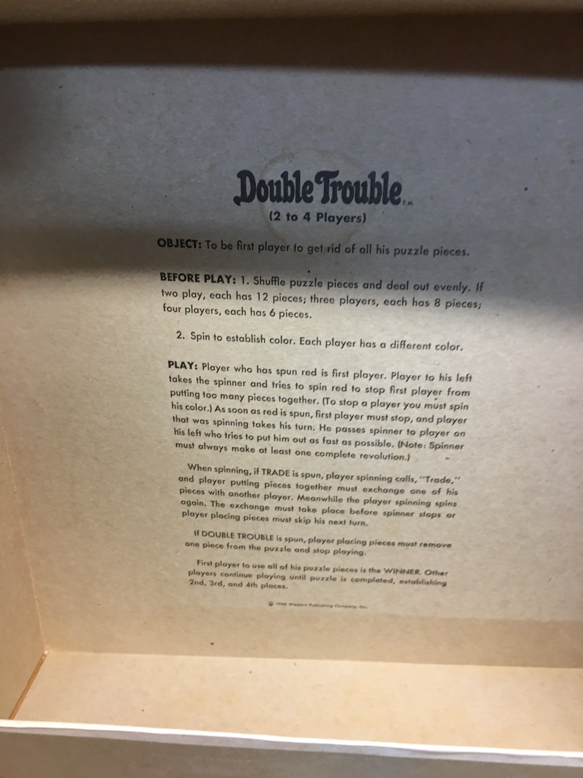 Vintage Double Trouble Floor Puzzle Game 1968 Whitman Games