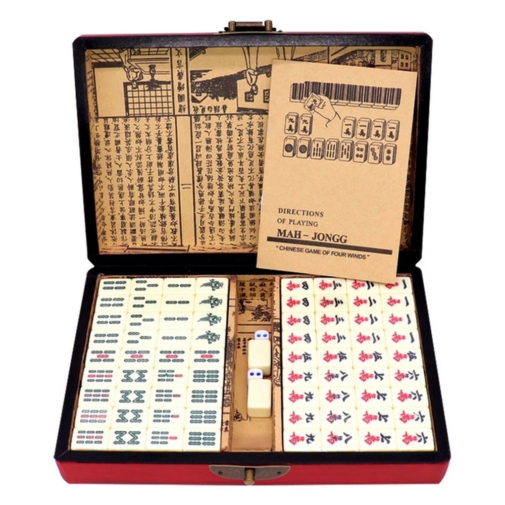 Vintage Chinese Mahjong Set Traditional 144 Tiles Mah-Jong Game Set Case Box USA