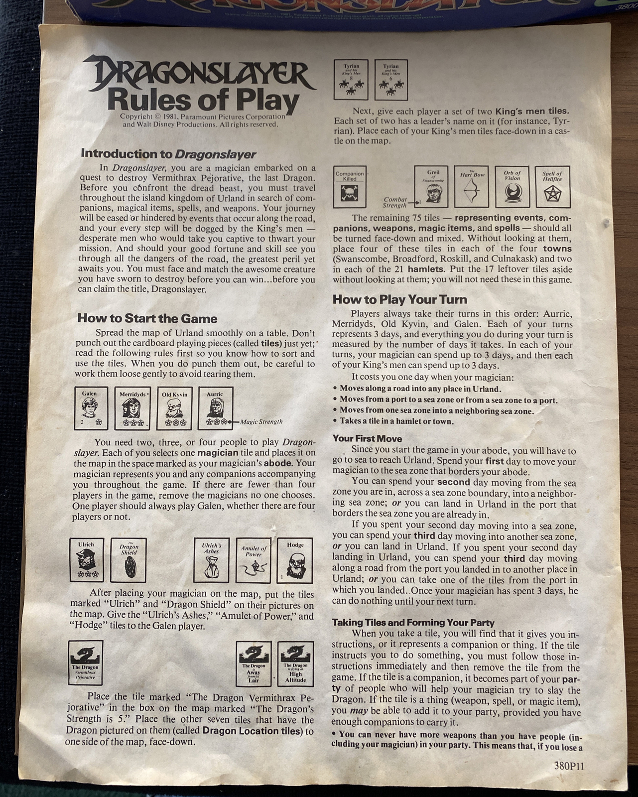 DRAGONSLAYER by SPI — 100% Complete Vintage Board Game with Punched Chips