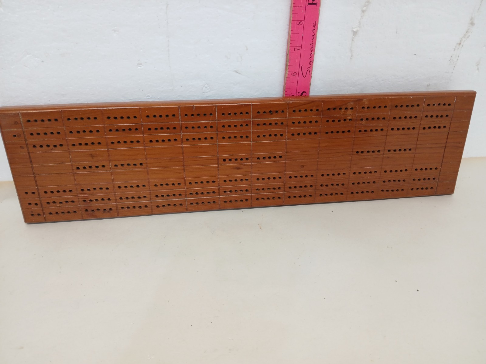 Vintage Handmade Wooden Cribbage Board 20″ 3 Track Signed 1994 No Pegs