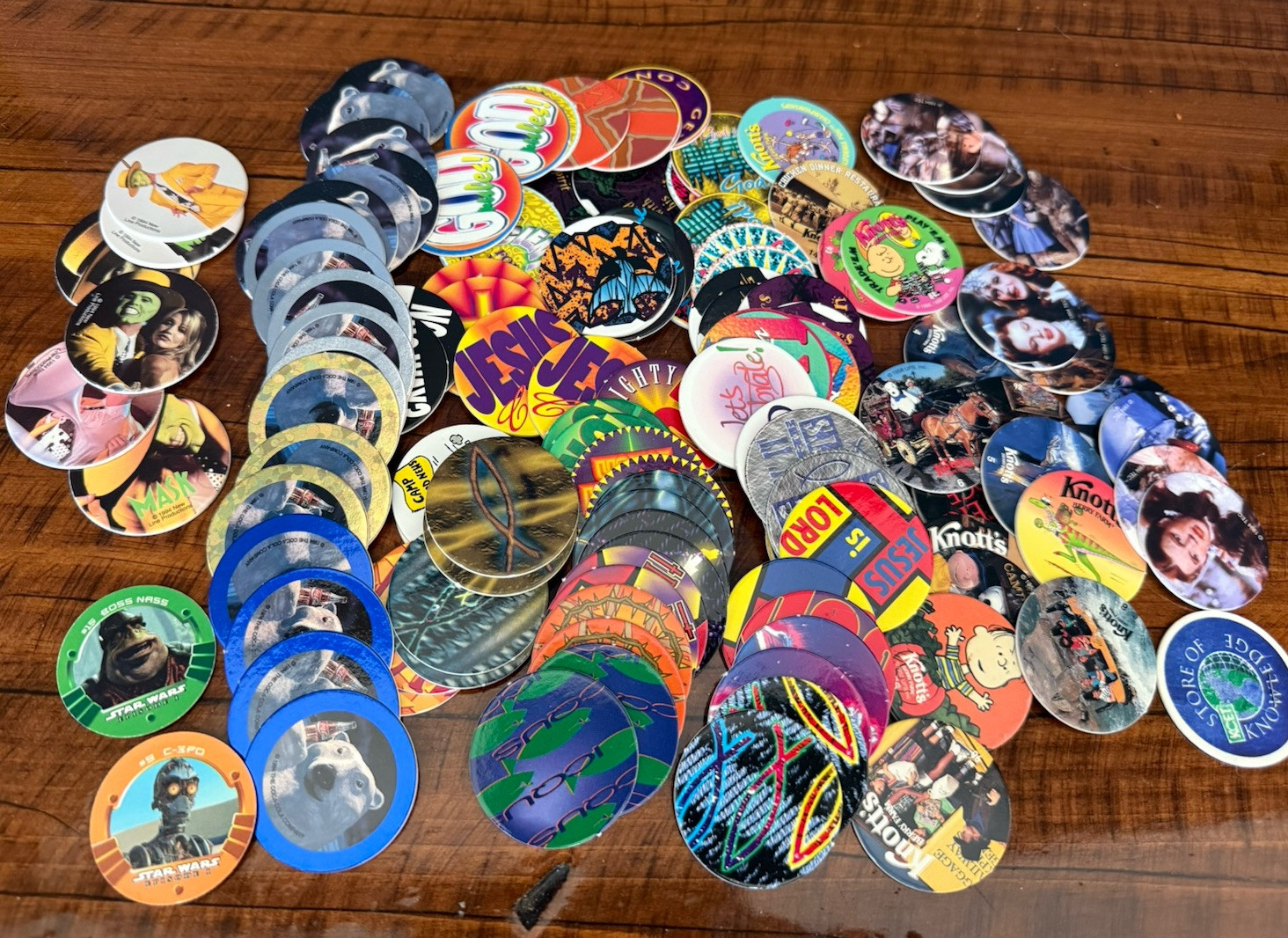 150+ Pog, Milk cap LOT 1994-1995 Knotts Berry Farm Coke The Mask Wizard Of OZ +