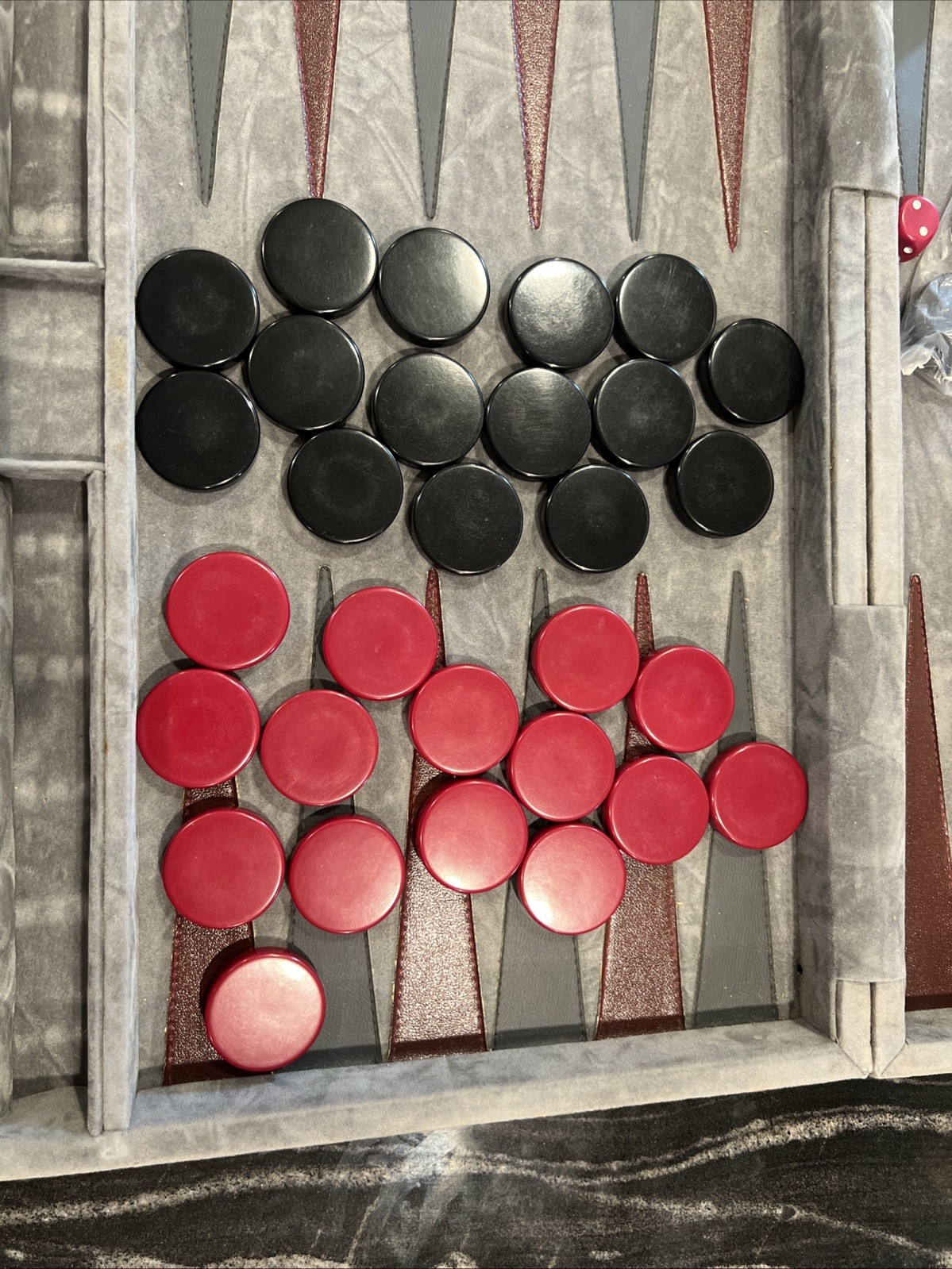 Aries of Beverly Hills Vintage Backgammon Set Gray and Red Travel Case Complete