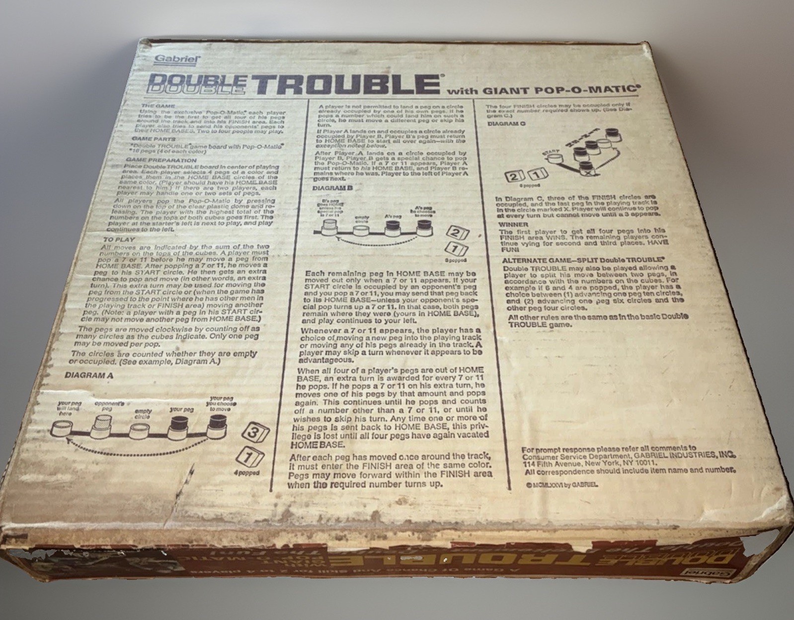 1976 Gabriel Double Trouble Board Game Giant Pop-O-Matic Missing 2 Pieces