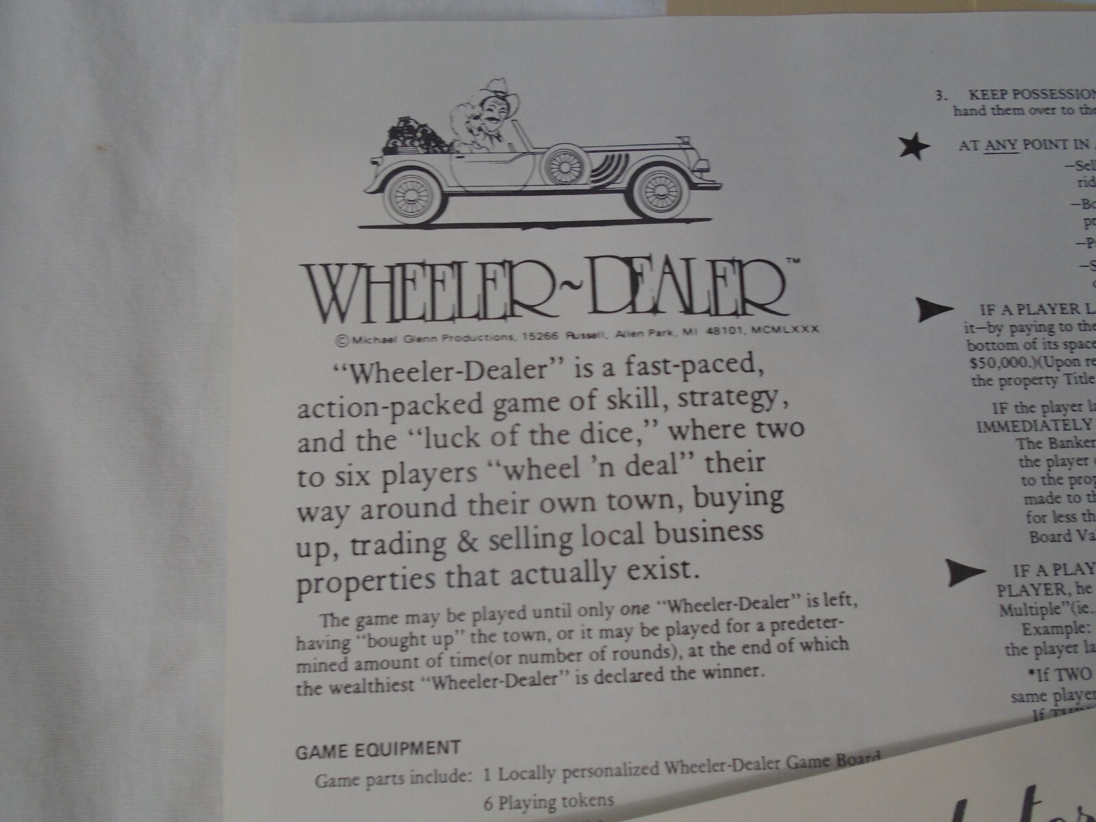 Wheeler Dealer Garden Grove OC California Monopoly Board Game [ Year 1980 ]