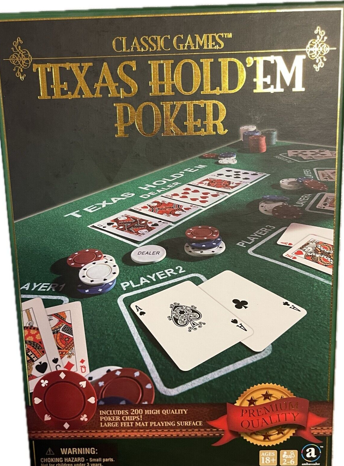 Classic Games Texas Hold’Em Poker Premium Quality 200 Poker Chips & Mat Game Set