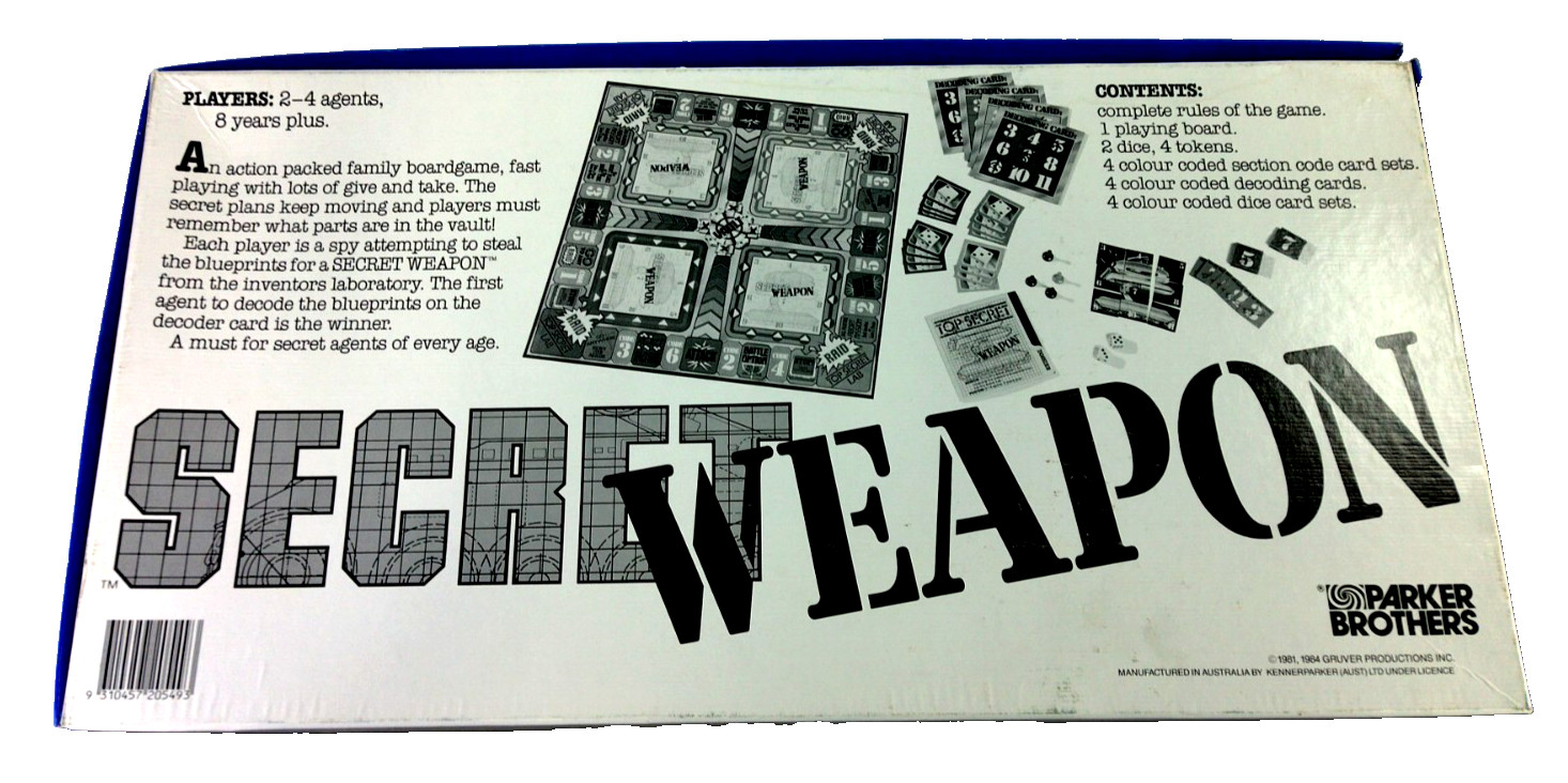 Secret Weapon Boardgame 2-4 Players 1984 Gruver Productions Australia Complete