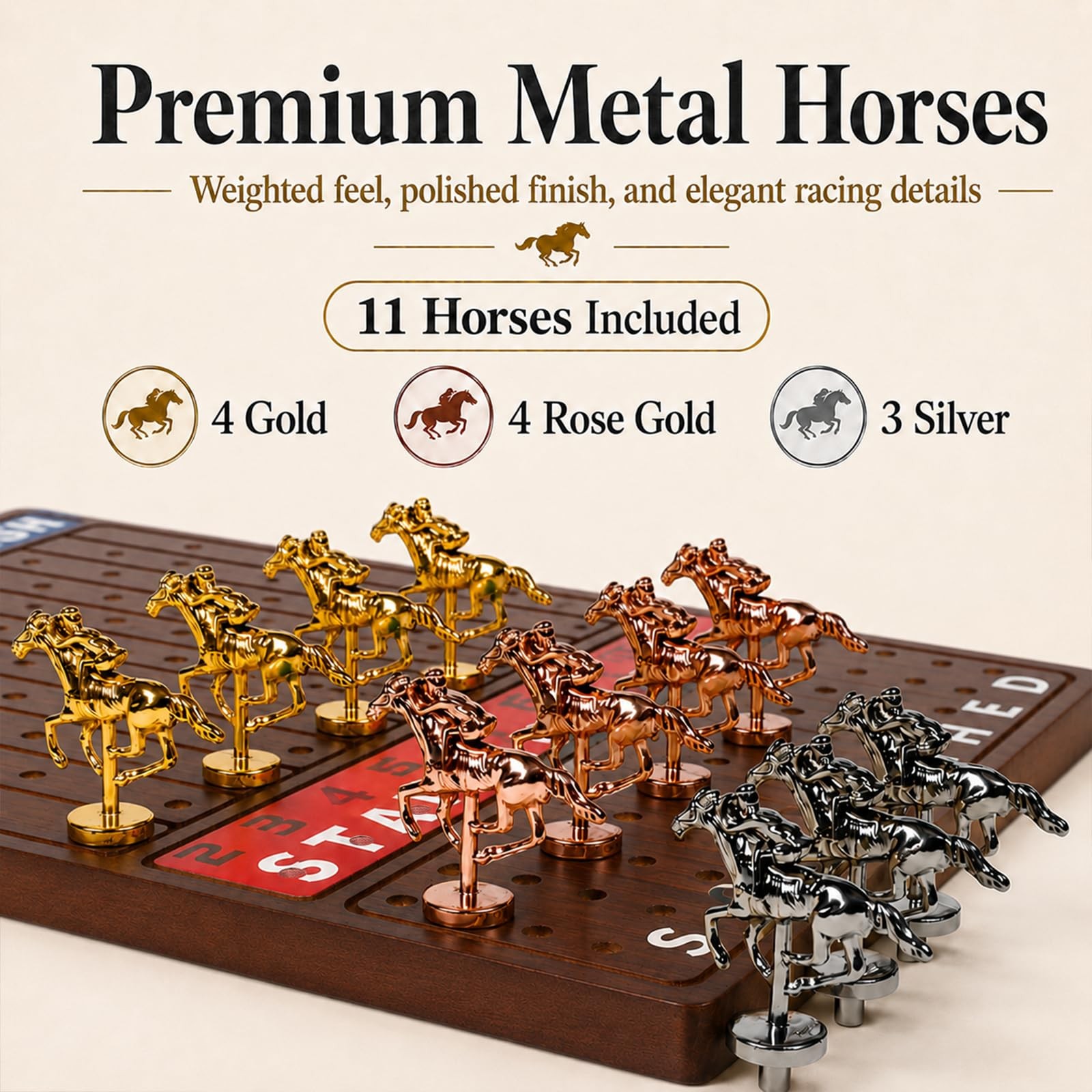Jyquorp Horse Race Board Game Wooden Kentucky Derby Party Large, Walnut