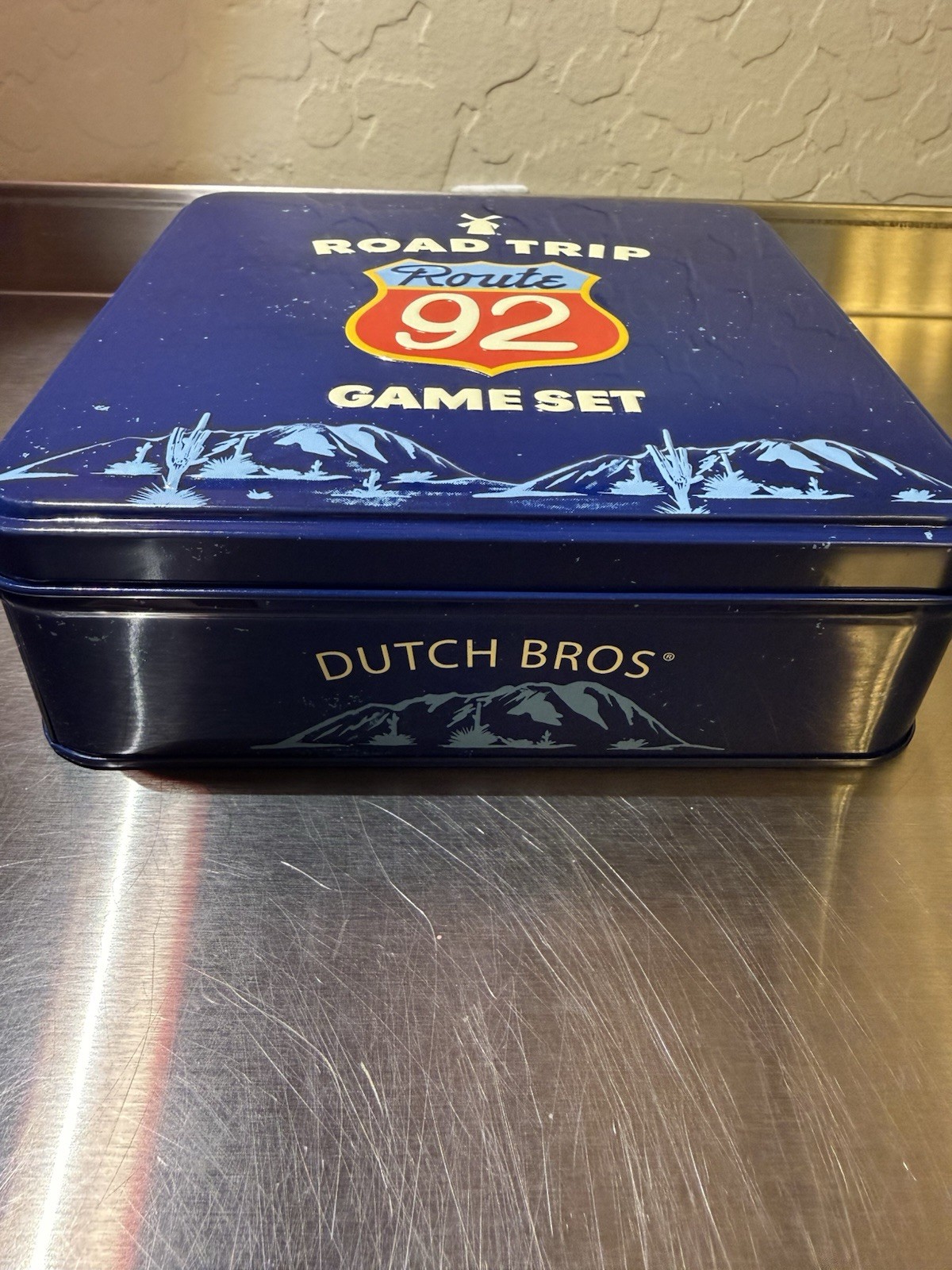 Dutch Bros Route 92 Road Trip Game Set Tin May 2026 Key Chain Stickers Reusable
