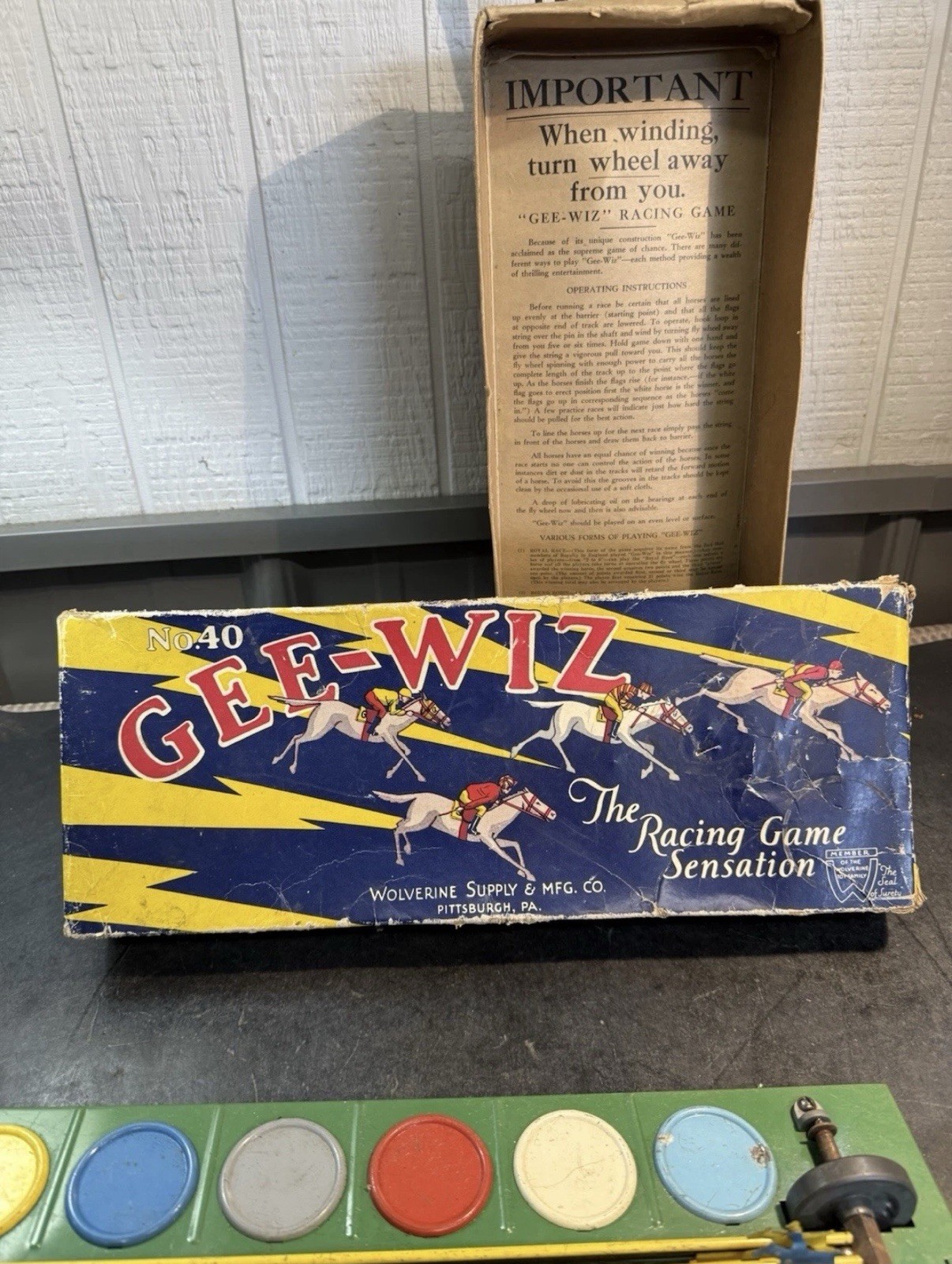Vintage Gee-Wiz No 40 Horse Racing Game w/ Box Wolverine Supply Co.