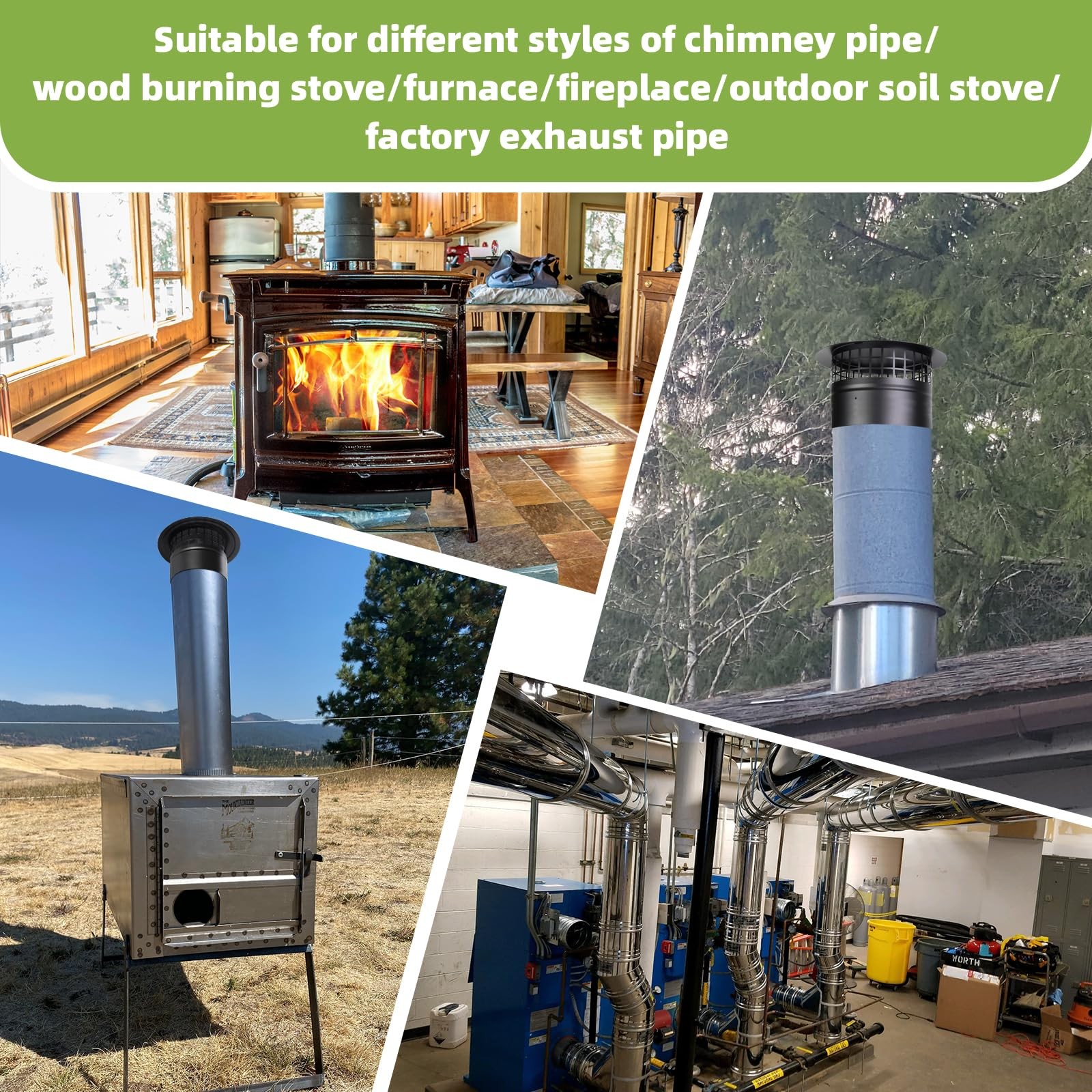 6 Inch Round Chimney Cap,Cone 6 inch Cap-Square Screen, Silver/Black