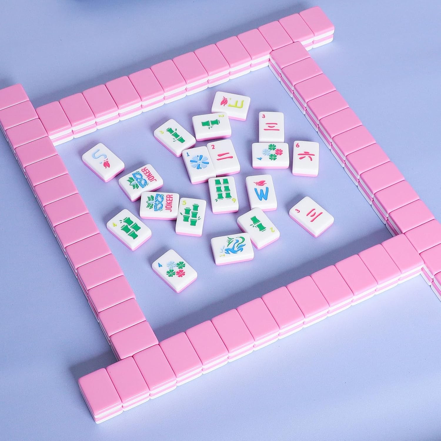 American Mahjong Tile Set(Pink) with Carrying Bag and Accessories, 160 Acrylic E
