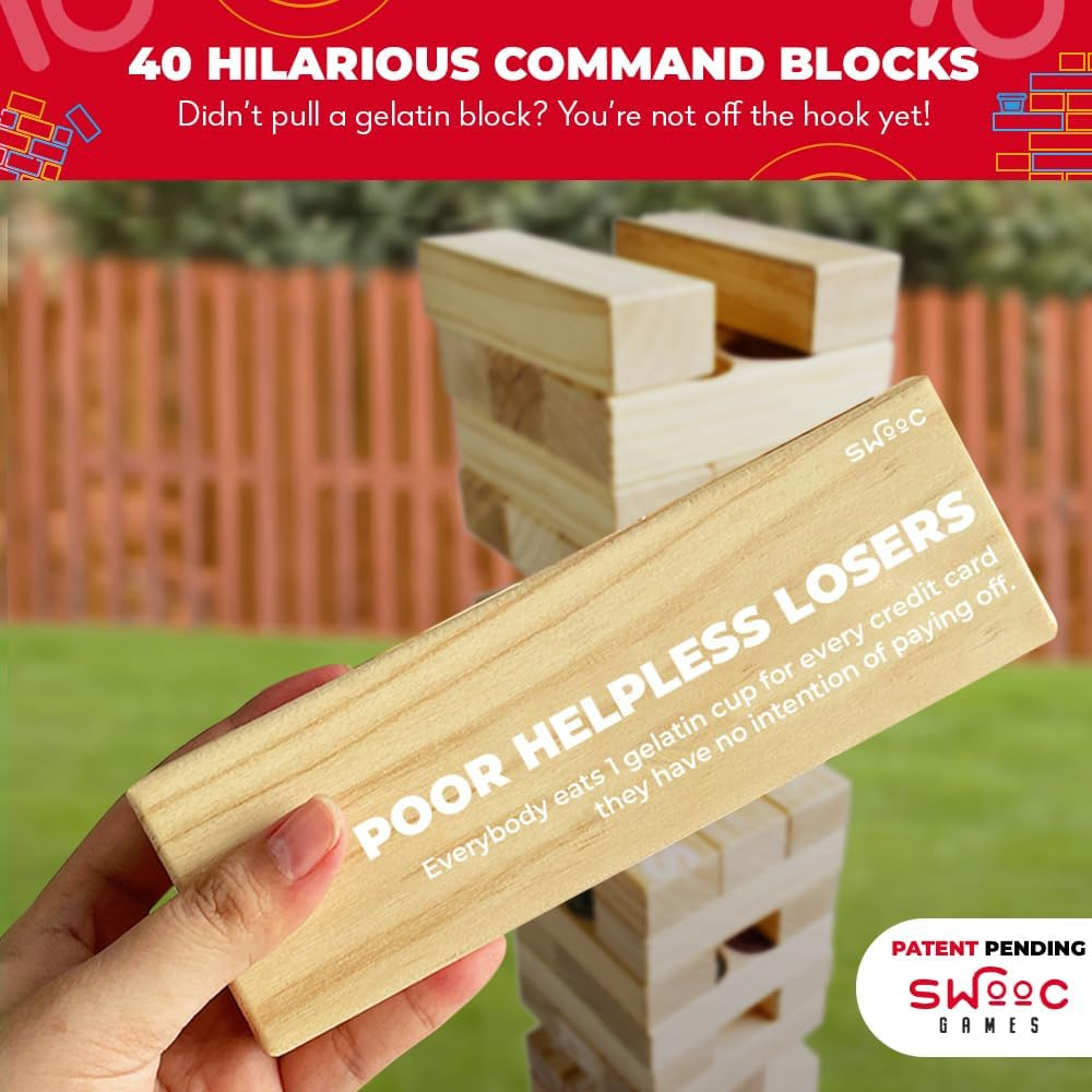 Games – Giant Tower Party Game with Hidden Jello – Includes Disposable Cups, Lid