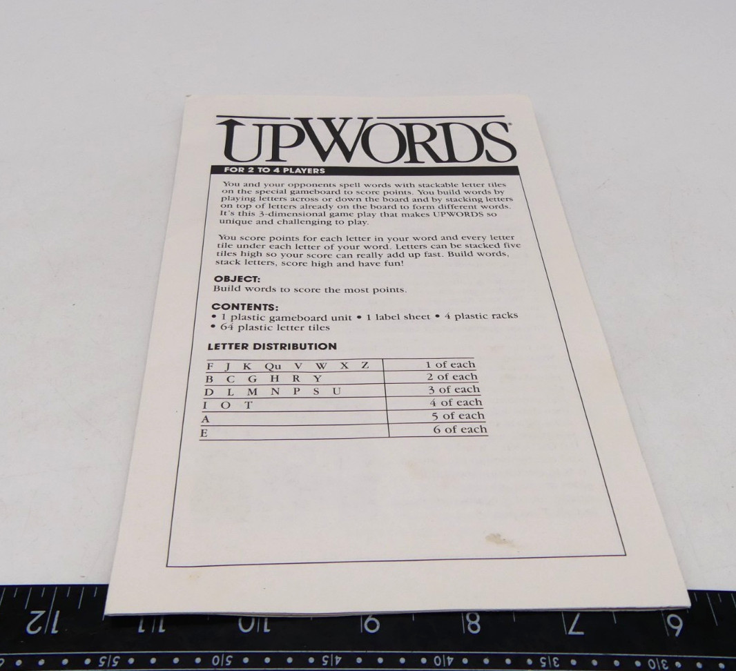 1988 Upwords Board Game Instruction Manual Part Only Milton Bradley