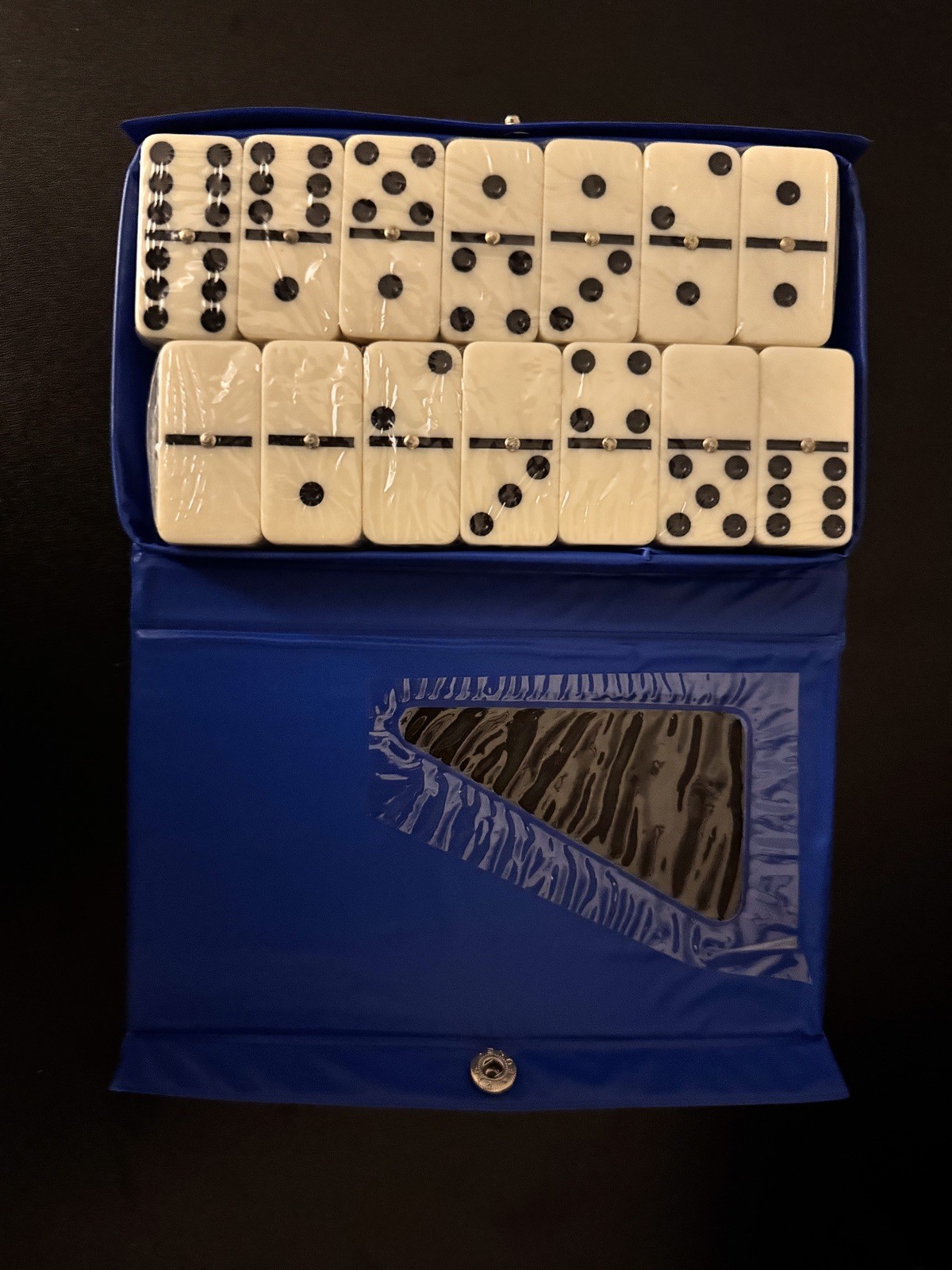 Double Six Domino’s One Set ivory color 28 Pcs: blue/green/black case