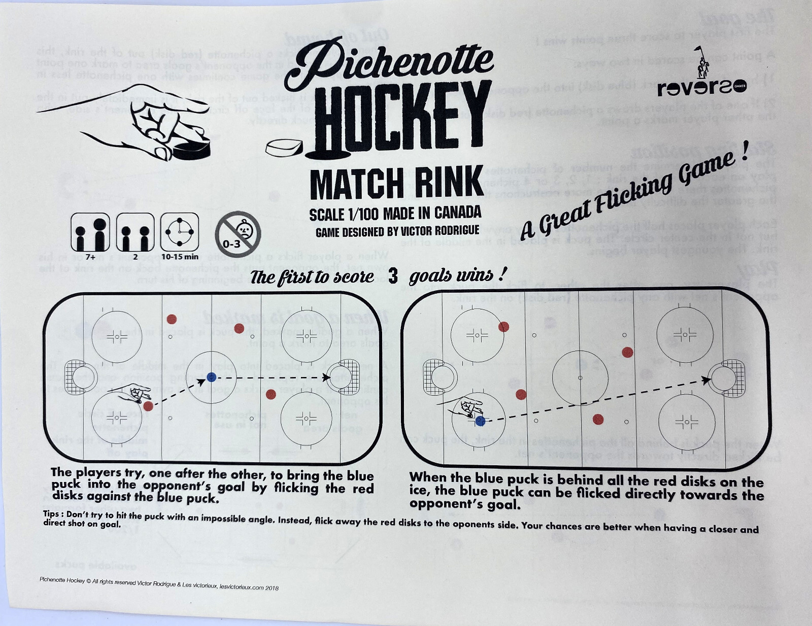 Pichenotte Hockey Match Rink Dexterity Flicking Game 26″ x 14″ 66cm x 35cm NEW