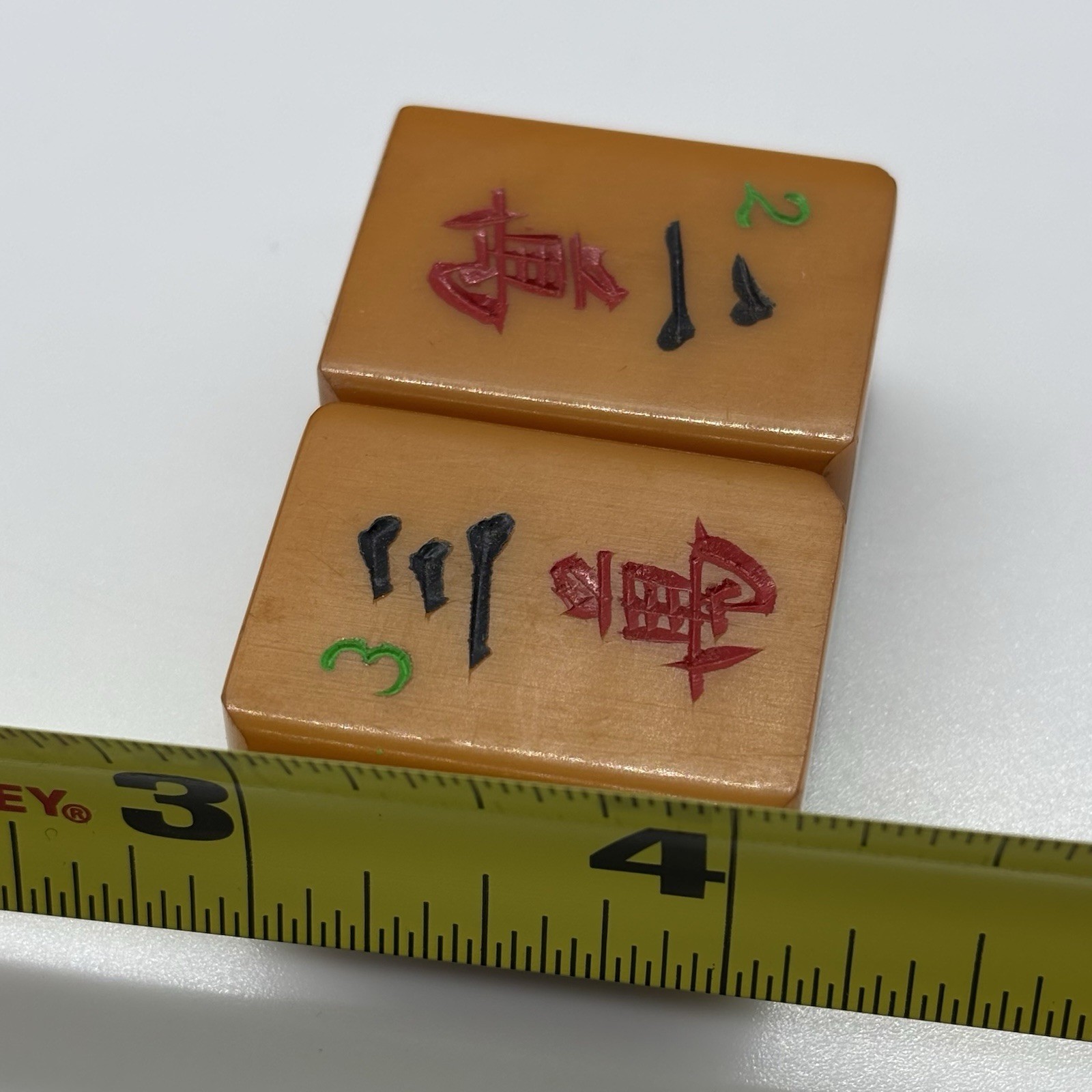 2 Bakelite MahJong Tile Pieces 2 and 3 Two Tone Stacked Butterscotch “Craks”