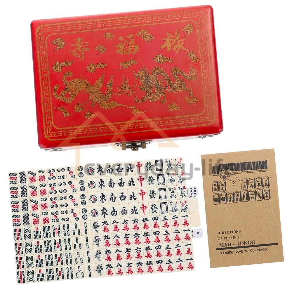 Vintage Chinese Mahjong Set Traditional 144 Tiles Mah-Jong Game Set w/ Case Box