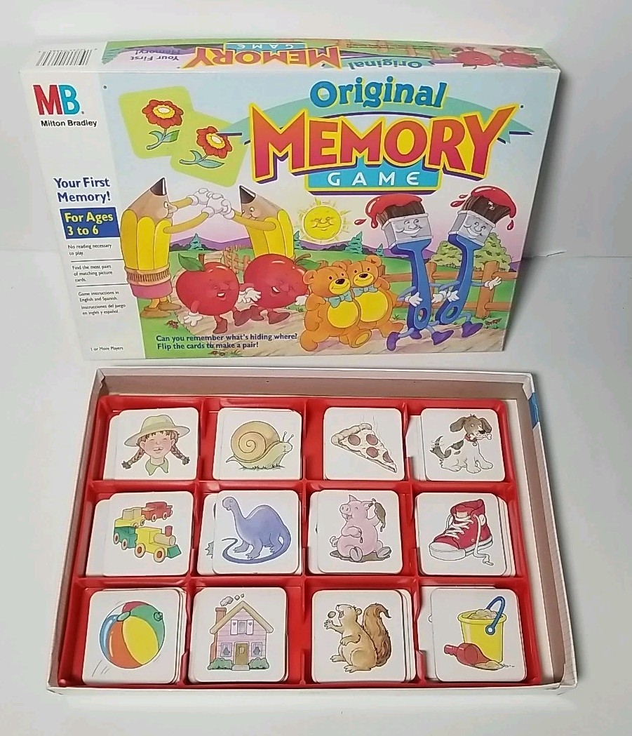 COMPLETE – 1990 Milton Bradley ORIGINAL MEMORY GAME 3-6 Years Memory Match