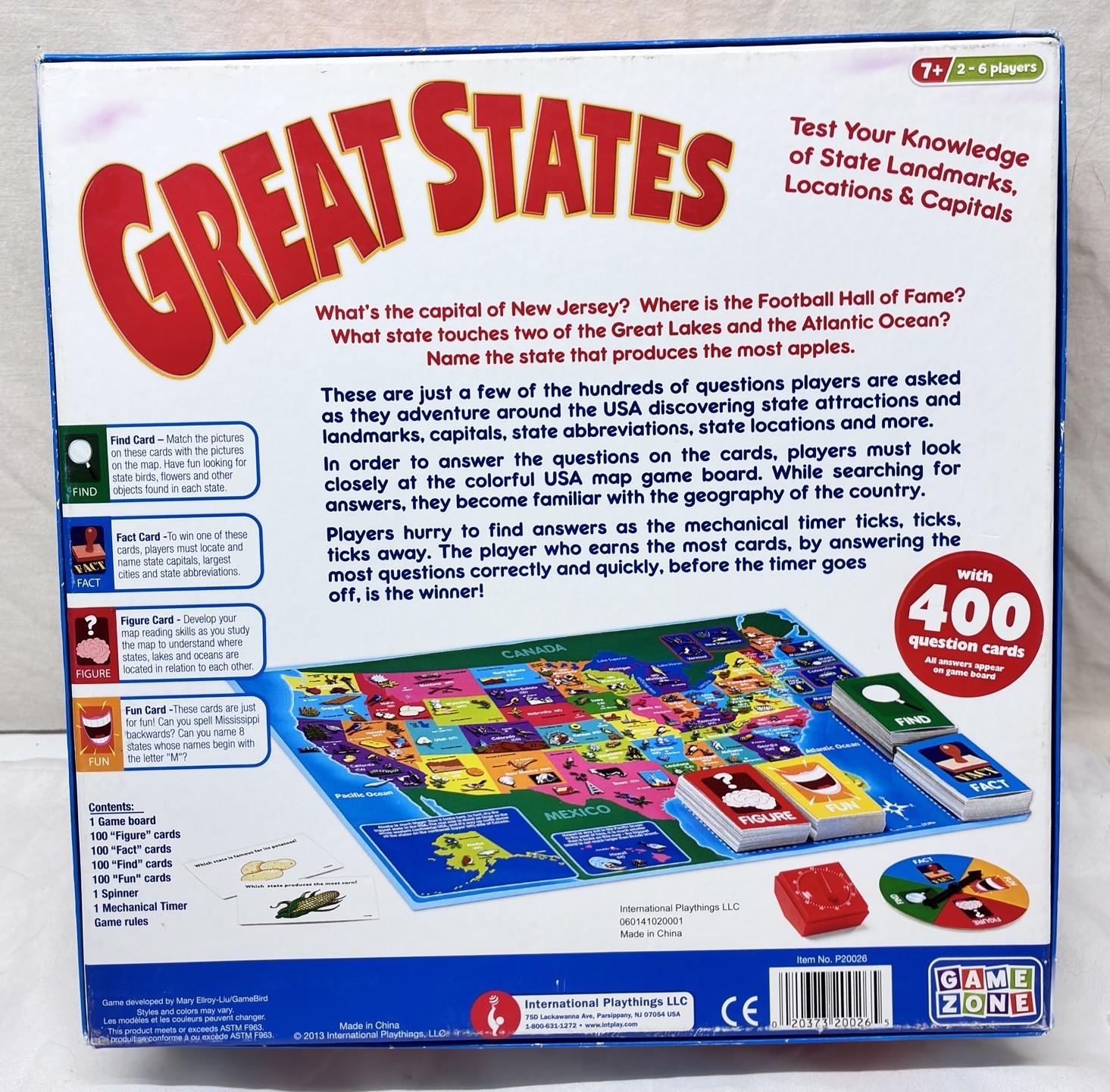 Great States Geography Board Game 400 Question Card Educational Trivia Game Zone