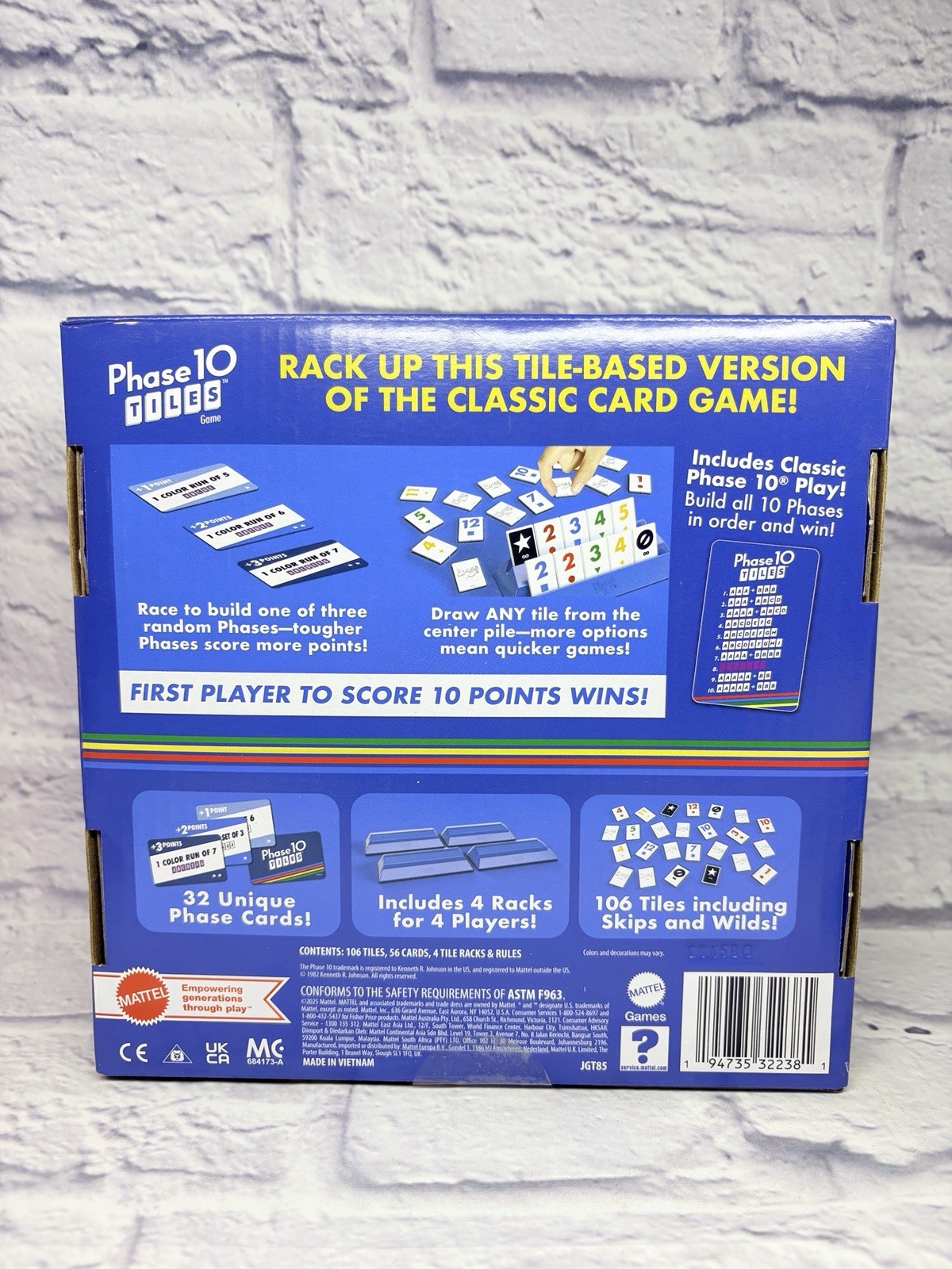 Phase 10 Tiles Game, Quick Family Rummy-Type Play with 32 Cards Featuring Unique