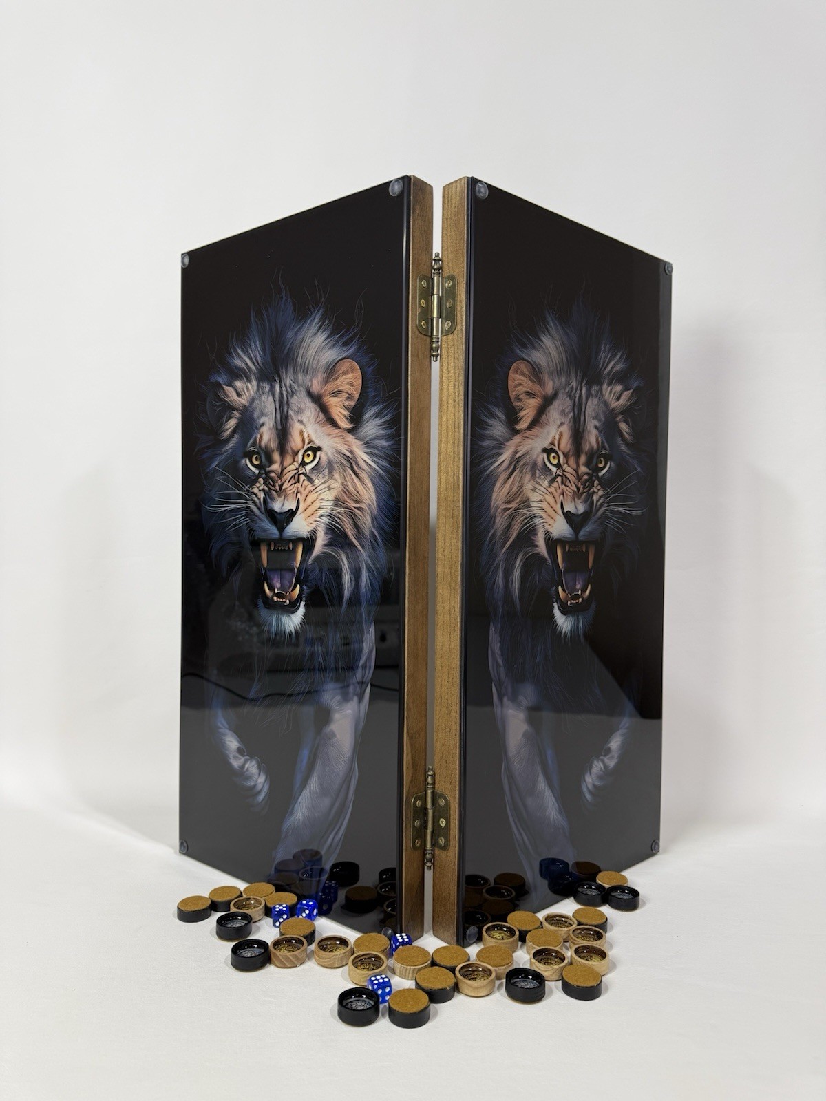 Lion Backgammon Set with Tempered Glass – Handmade Wooden Royal Board Game