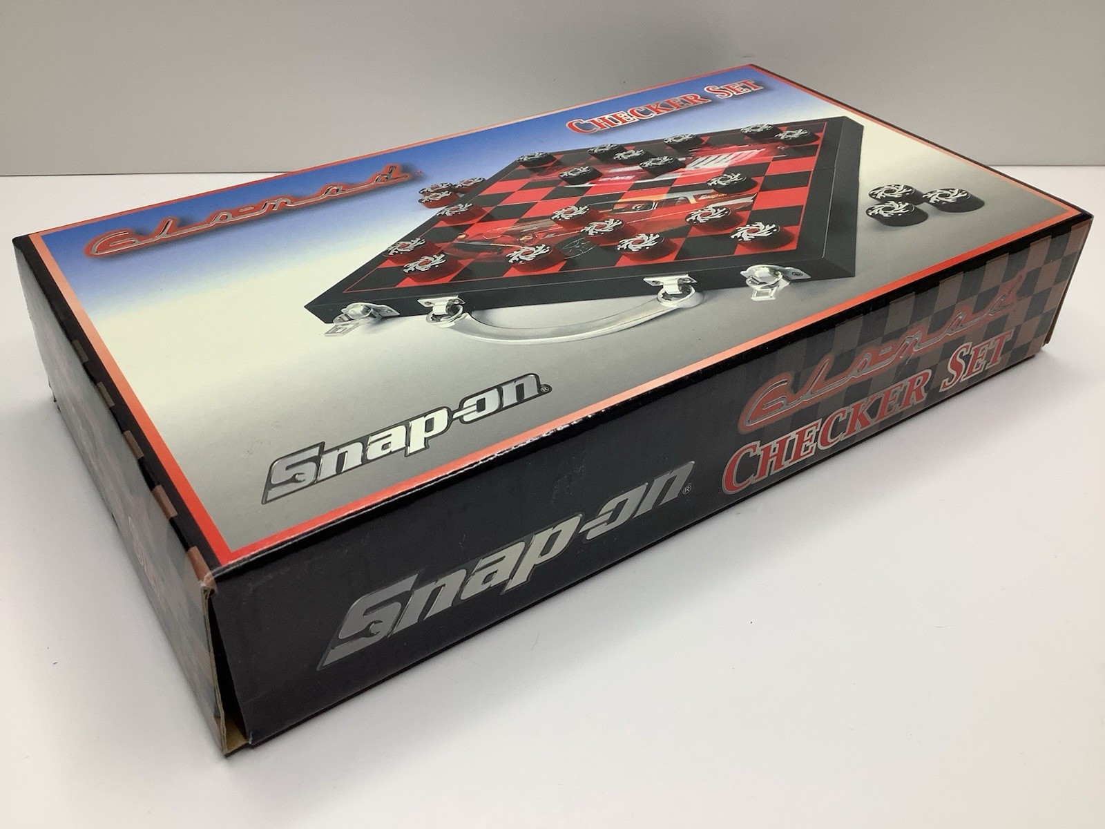 Snap-On Tools Glo-mad Checker Set DieCast Checkers Wooden Travel Case Game Board