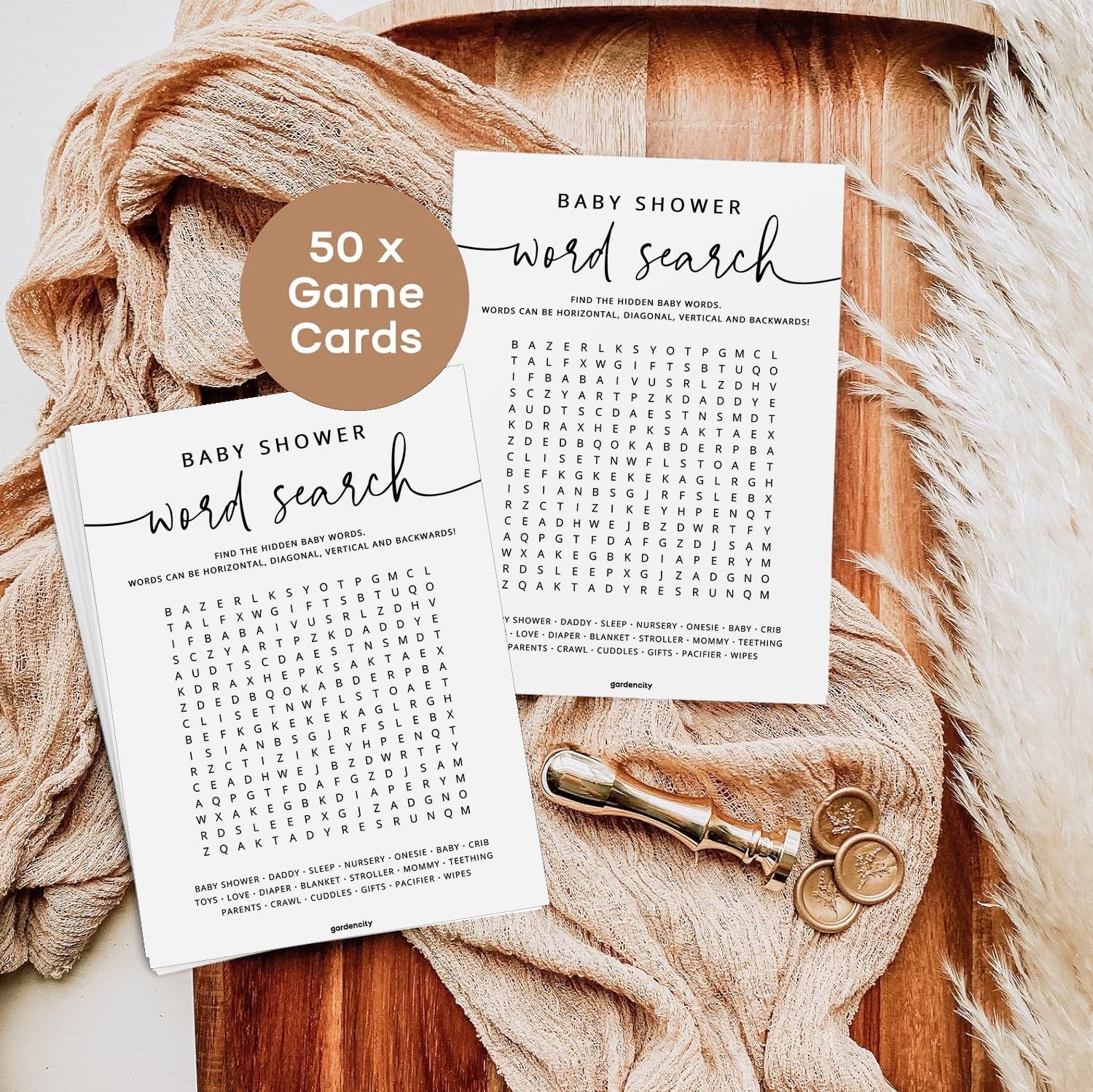 50 Baby Shower Word Search Game Cards, Fun Baby Shower Games for Boy or Girl,…