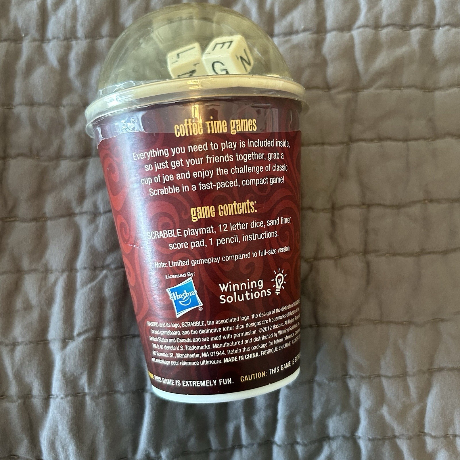 New Hasbro WS Game 2012 Compact Scrabble Roll ‘n Score Coffee Time Game Cup