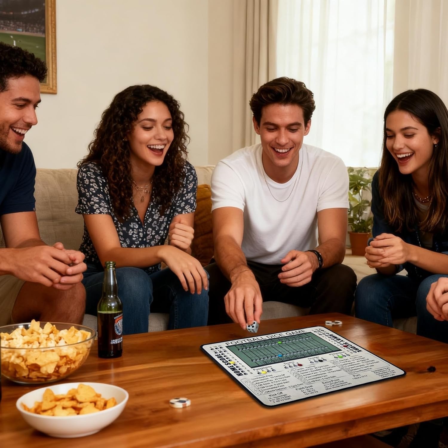 Football Dice Game – Tabletop Wooden Board Game with Scoring Track for Family Fu