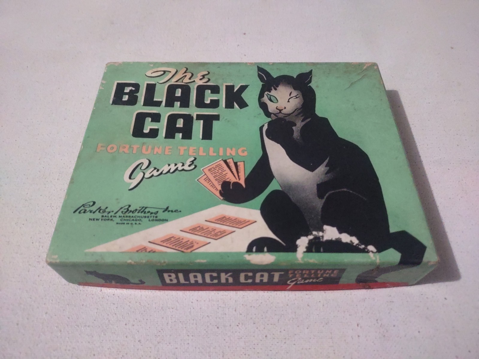 THE BLACK CAT FORTUNE TELLING CARD GAME COMPLETE W/BOX & INSTRUCTIONS 1940’S