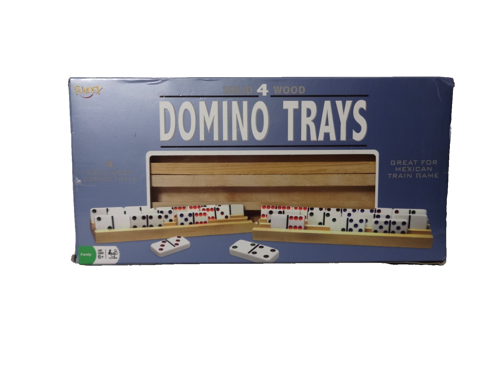 Fundex Games Solid Wood Domino Trays Set of 4 Mexican Train Tile Racks 5304