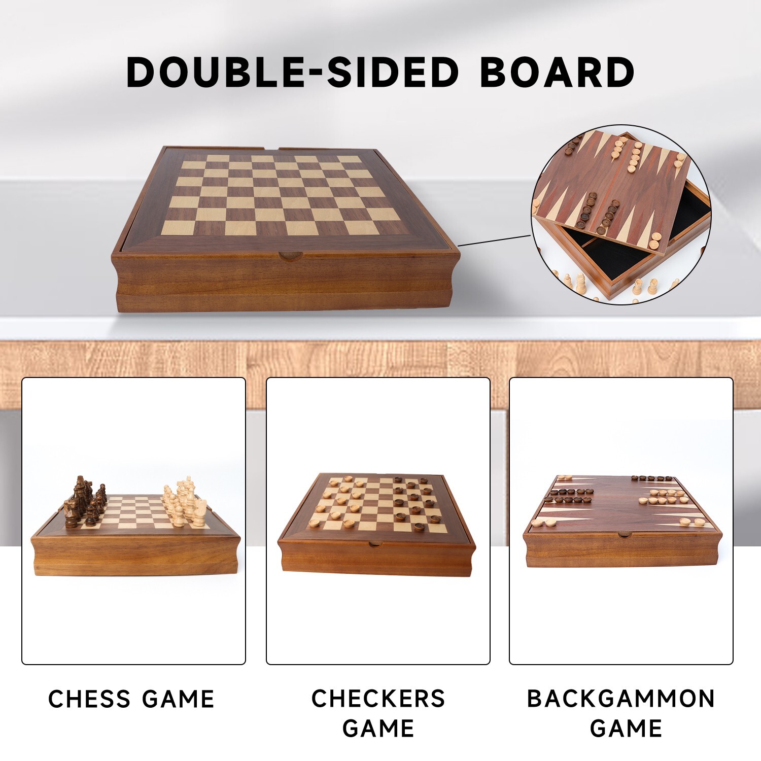 7-in-1 Chess/Checkers/Backgammon/Dominoes/Poker&Dice/Cribbage Board Game Set