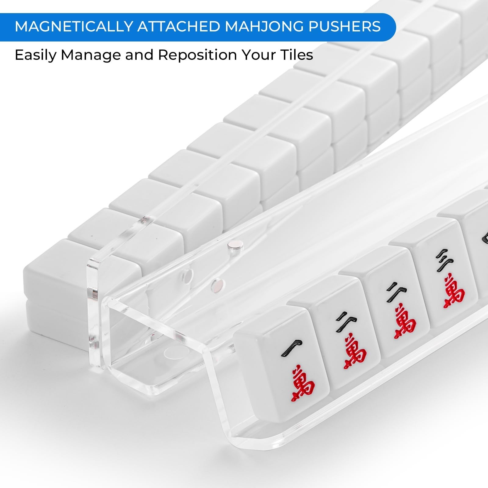 Set of 4 Acrylic Mahjong Racks with Magnetic Pushers & Non-Slip Pads – 17.5