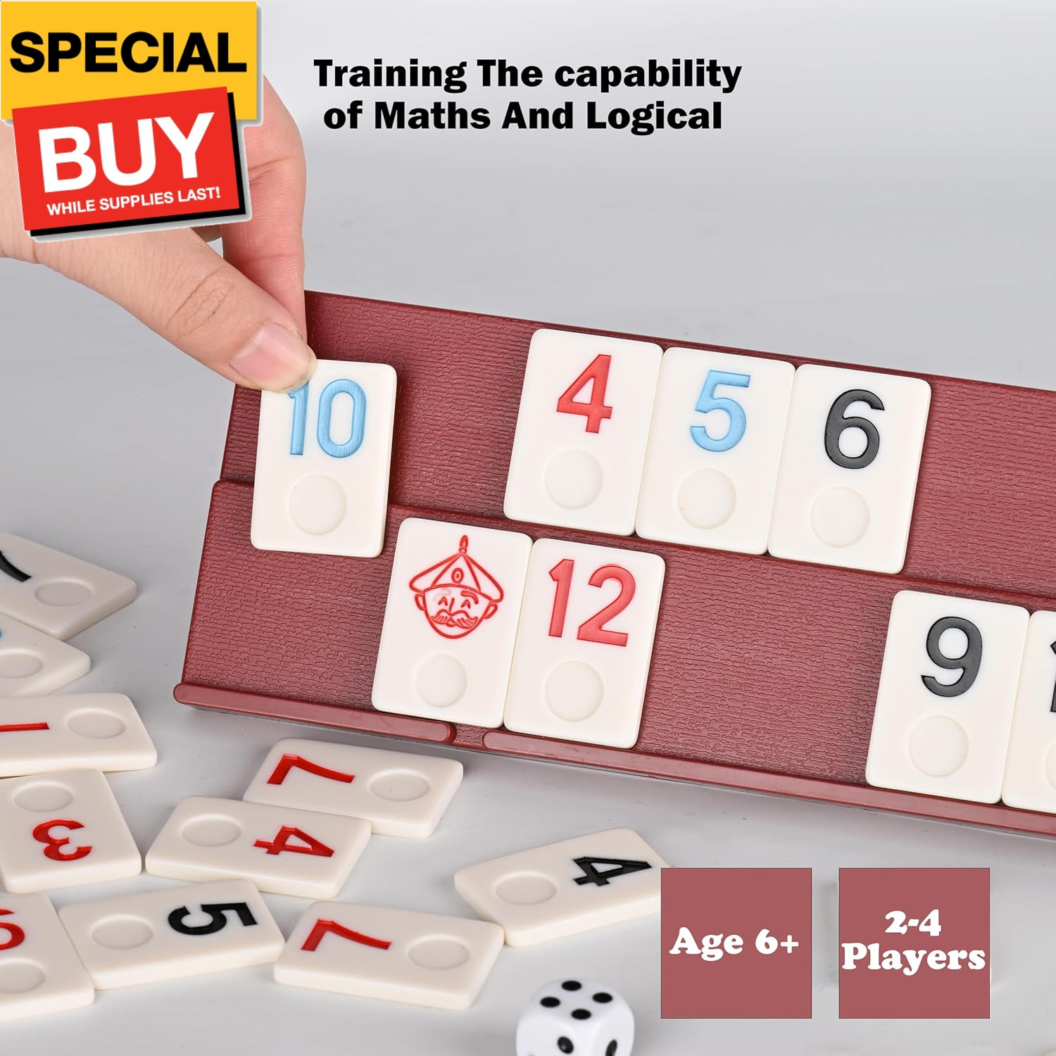 Rummy 106 Tiles Large Rummy with 4 Sturdy Racks& Instructions Rummy Tiles with A