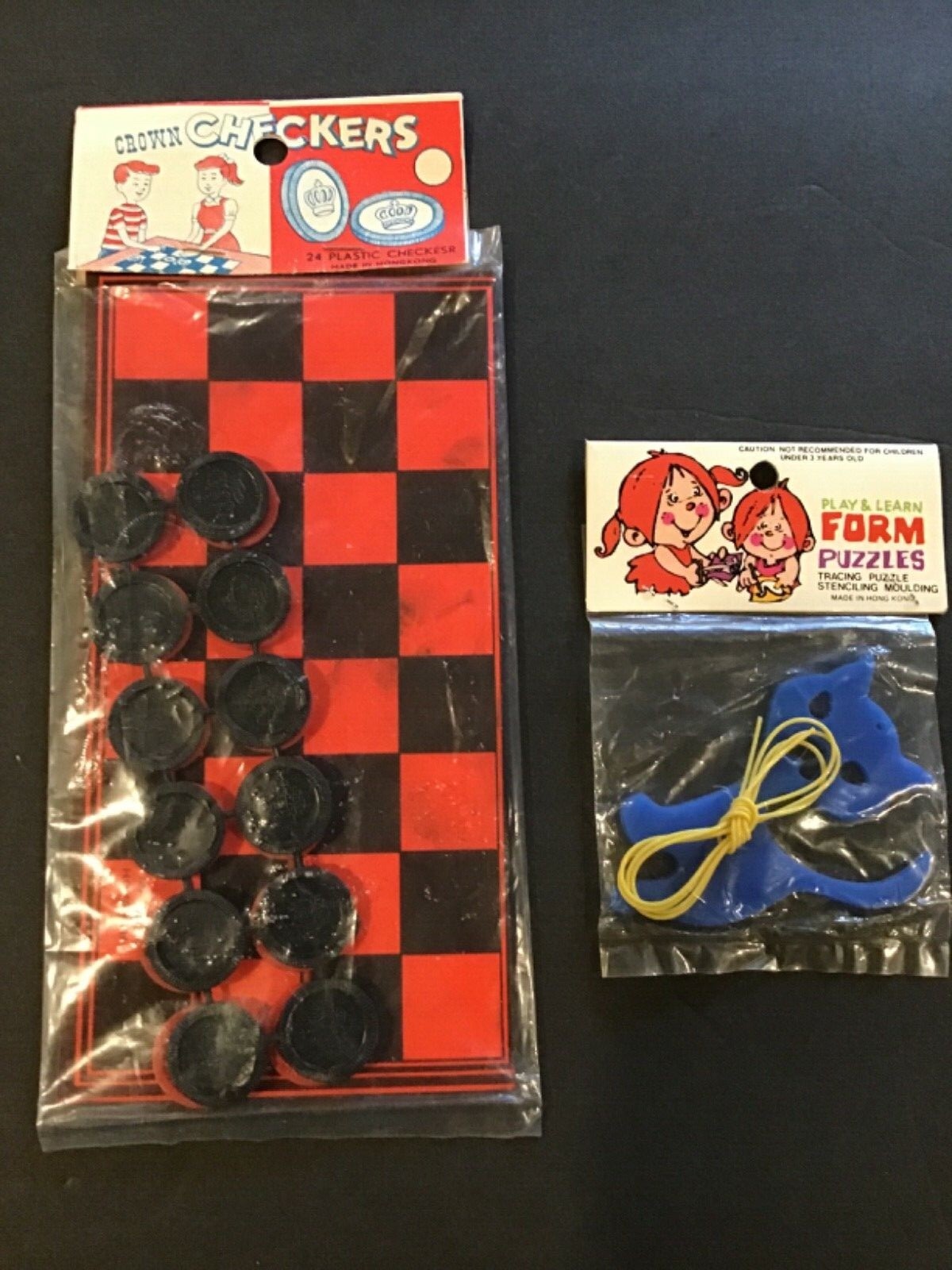 Lot of 2 Vintage – Crown Checkers Travel Set & FORM PUZZLES – 1950’s – 60’s