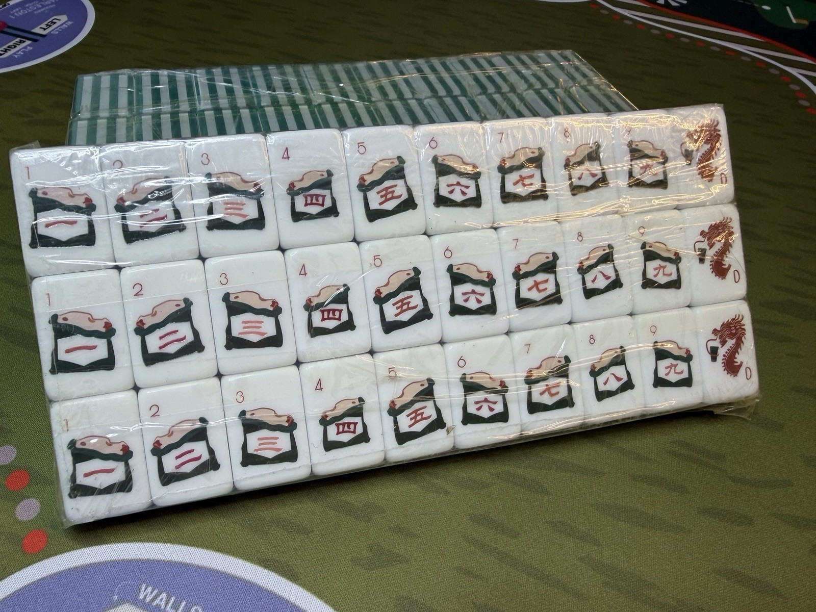 Luxury American Mahjong Set | Green Stripe Tiles + Golf Playing Mat | New