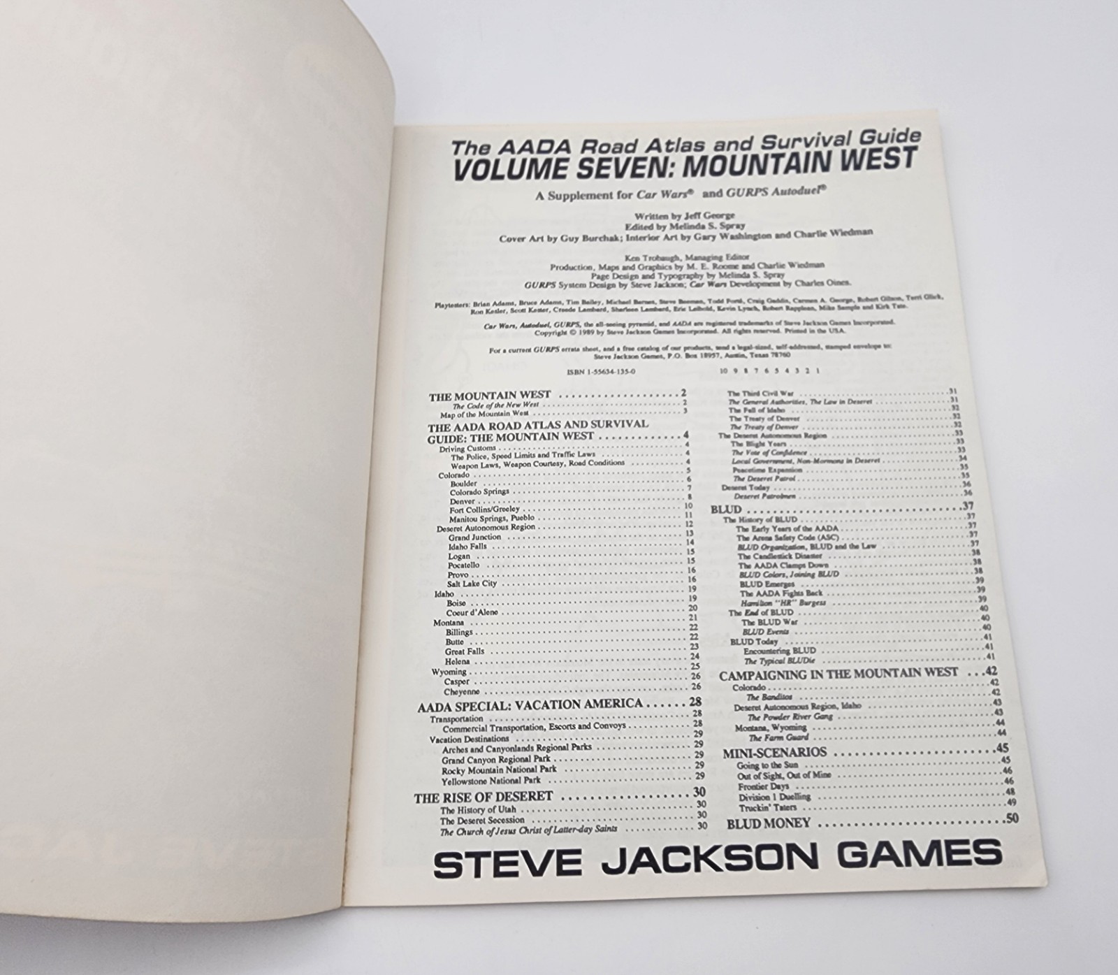 AADA Atlas & Survival Guide Vol 7: Mountain West – Car Wars Steve Jackson Games
