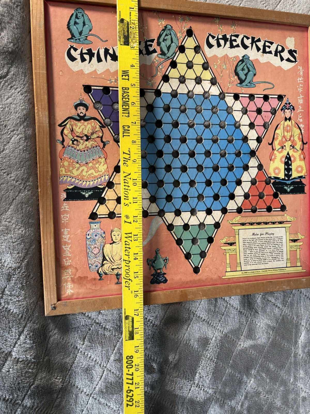 Vintage Whitman #5334 Chinese Checkers Game Board – 1944 – Wood Frame Lithograph