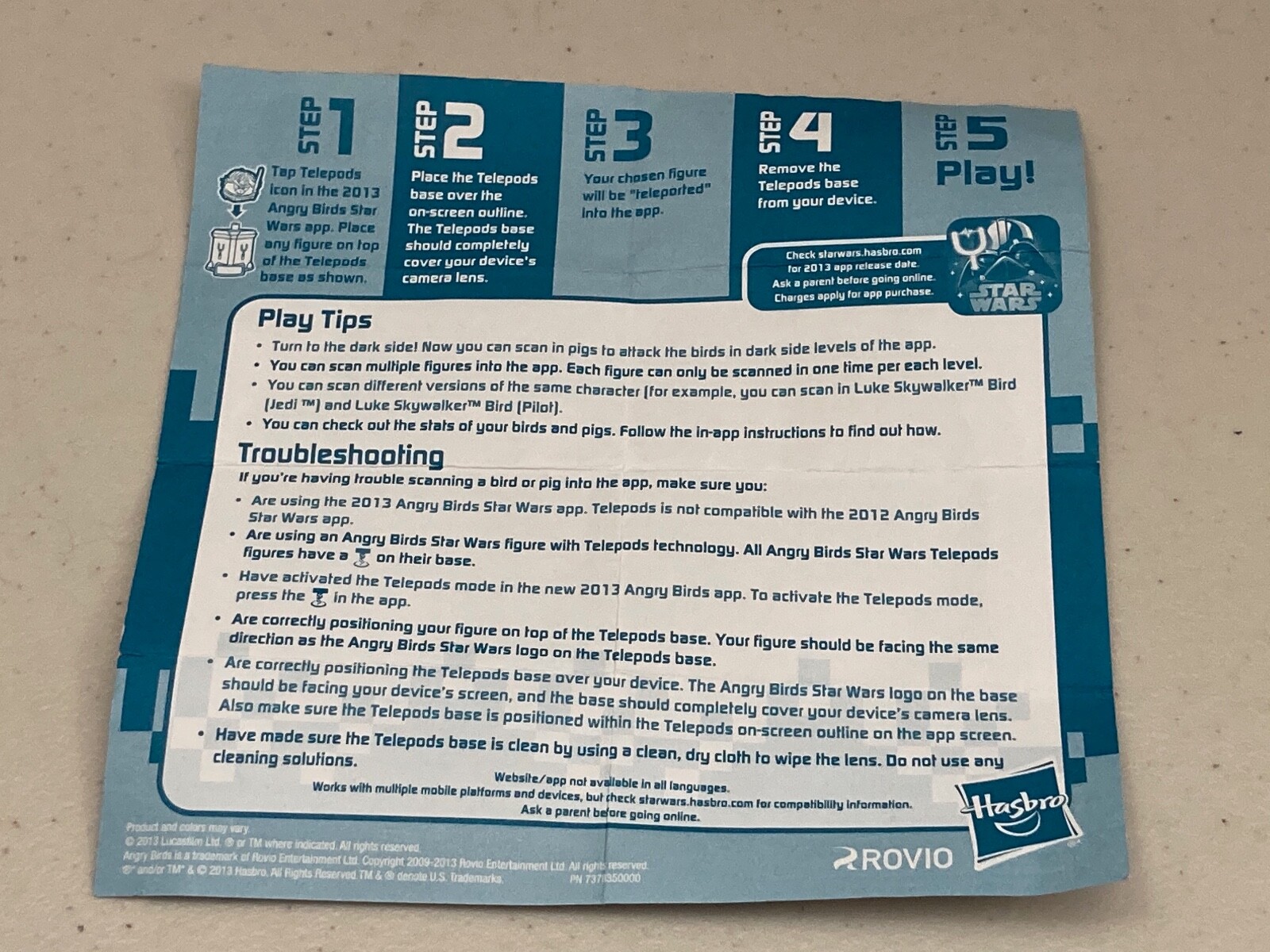 2013 Hasbro Angry Birds Star Wars Telepods Instruction Manual